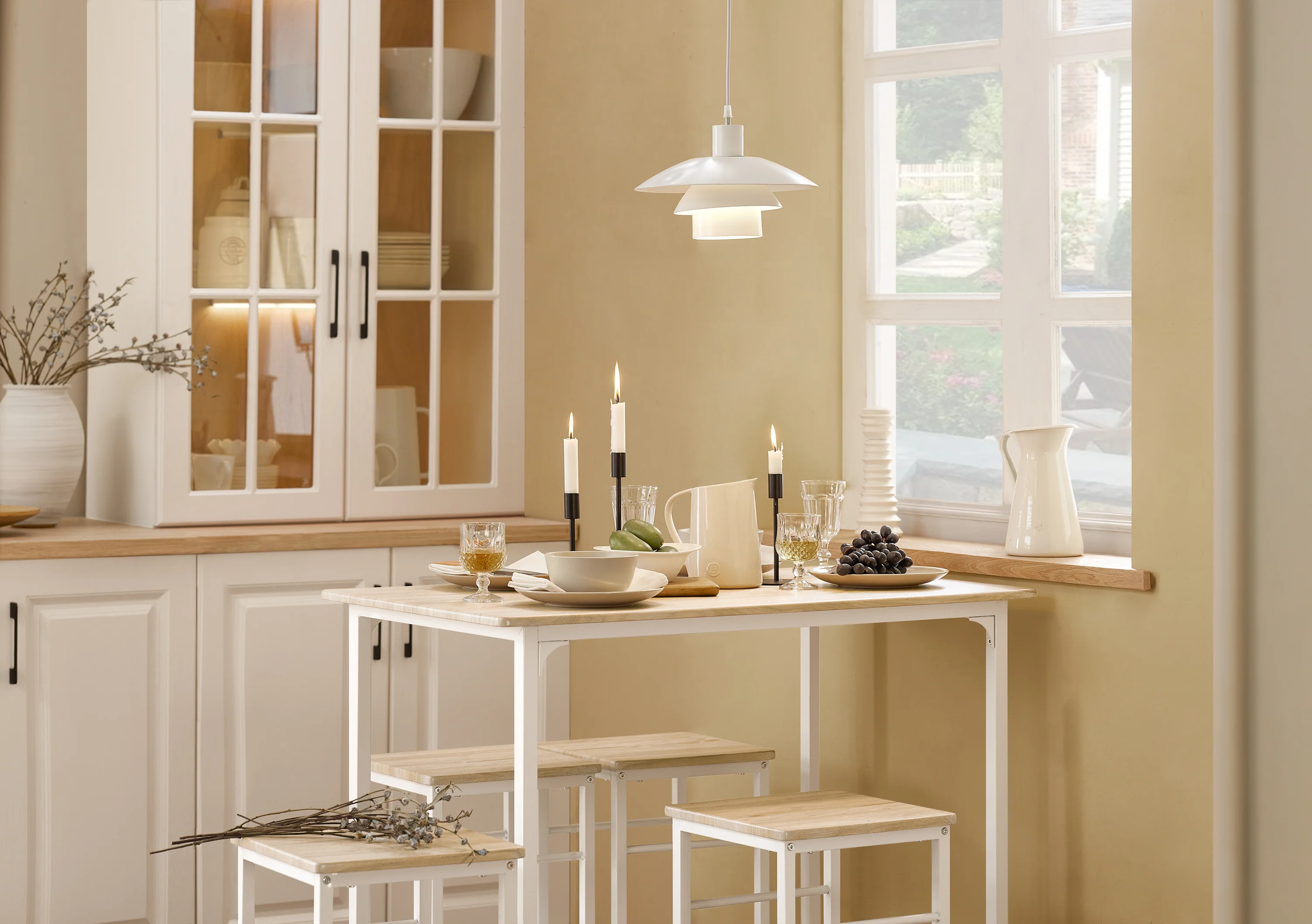SoBuy Bartisch-Set mit 4 Stühlen, platzsparend für kleine Räume in Weiß - Image 9