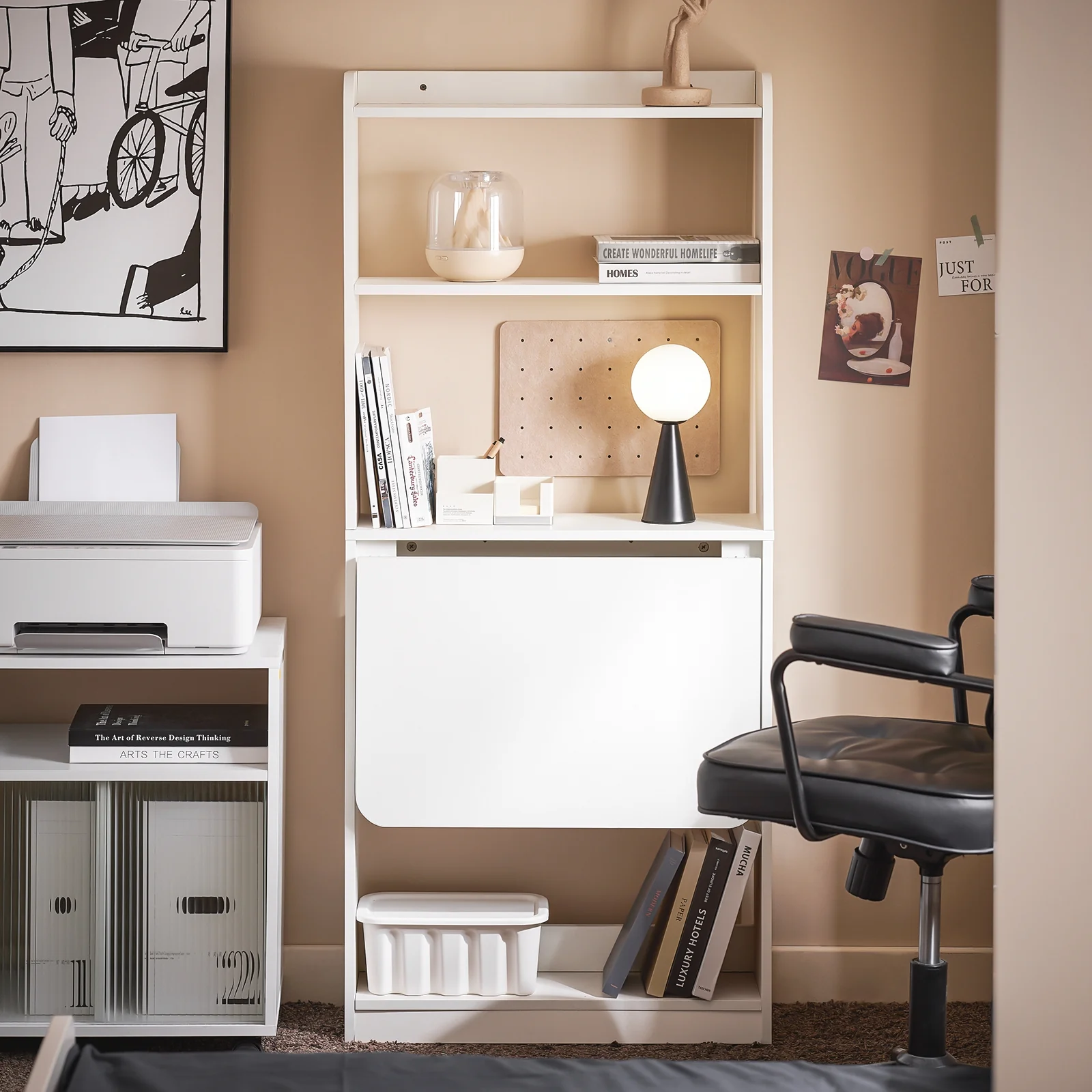 SoBuy klappbarer Schreibtisch mit Ablagen für Homeoffice in Weiß 64x145x58cm FWT92-H-W - Image 3