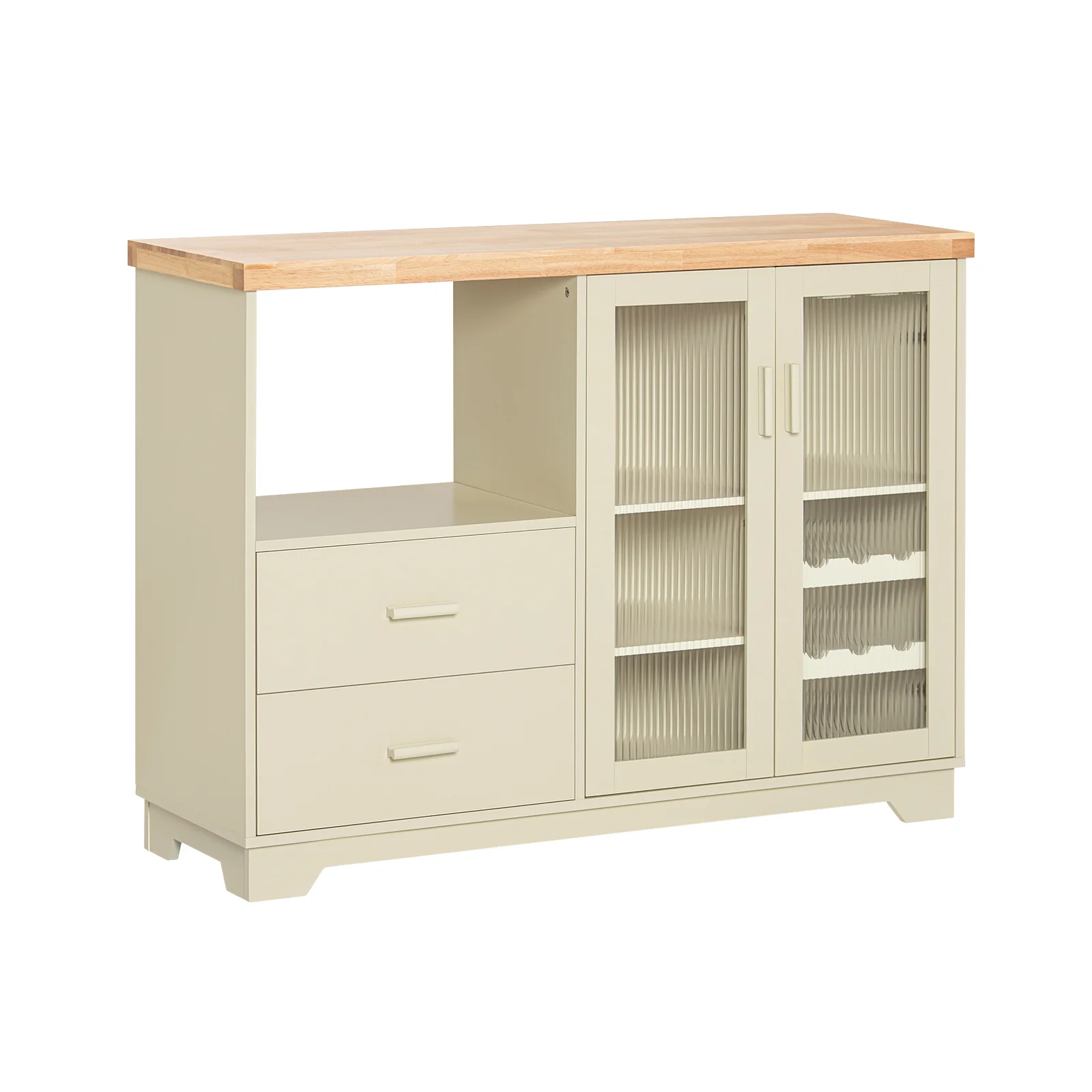 SoBuy Küchenschrank Sideboard mit Glastüren und Schubladen, 120 cm Arbeitsplatte in Grün - Image 13