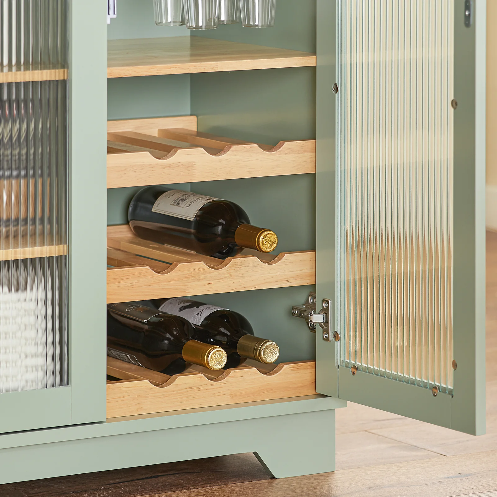 SoBuy Küchenschrank Sideboard mit Glastüren und Schubladen, 120 cm Arbeitsplatte in Grün - Image 8