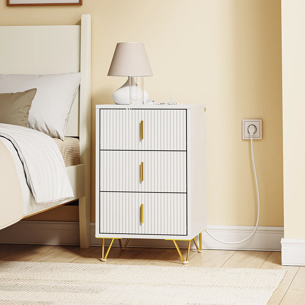 SoBuy Nachttisch mit Ladestation Weiß 40x36x63cm Modern FBT115-L-E-W - Image 10