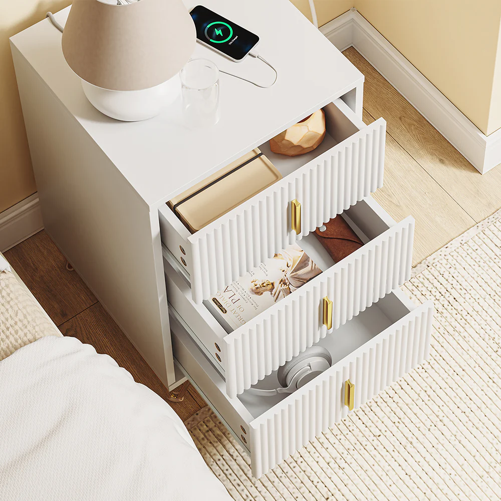 SoBuy Nachttisch mit Ladestation Weiß 40x36x63cm Modern FBT115-L-E-W - Image 4
