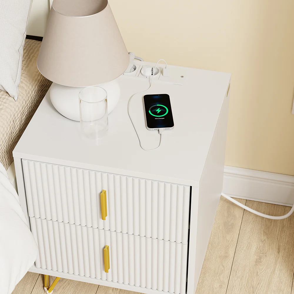 SoBuy Nachttisch mit USB-Ladestation Weiß 40x36x47cm Modern FBT115-E-W - Image 3