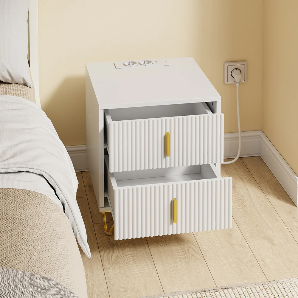 SoBuy Nachttisch mit USB-Ladestation Weiß 40x36x47cm Modern FBT115-E-W - Image 8