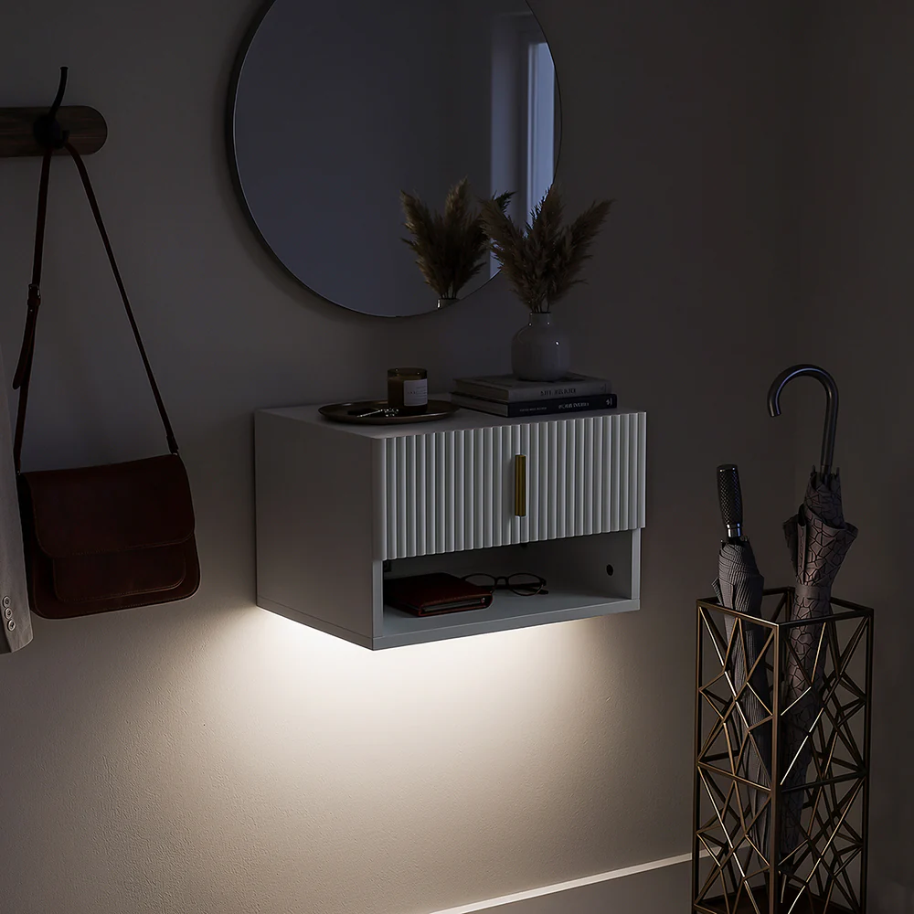 SoBuy Nachttisch Weiß LED 40x30x26cm Modern FBT176-E-W - Image 4