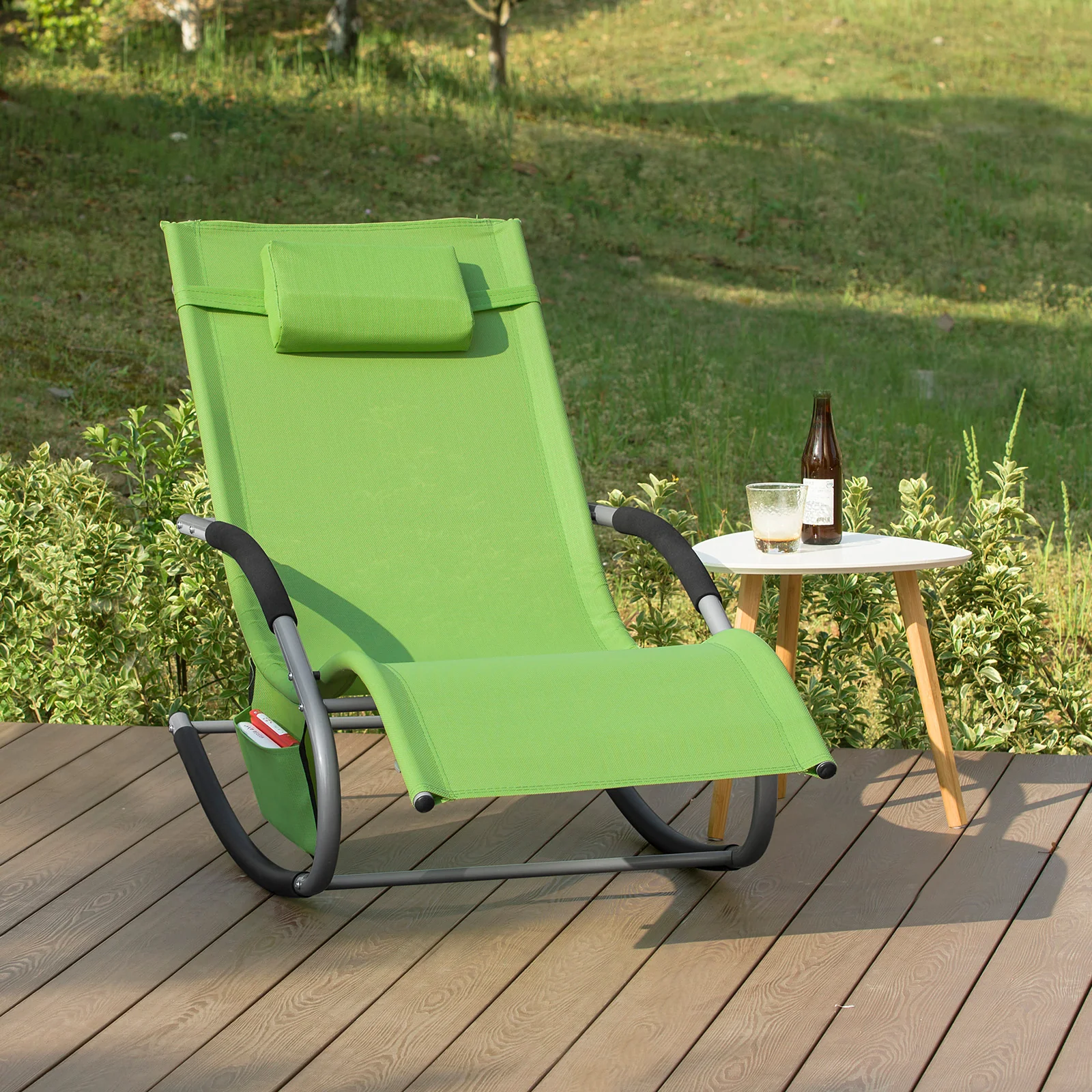 SoBuy Schaukelstuhl-Gartenset für 2 Personen Hellgrün OGS28-GRx2 - Image 38