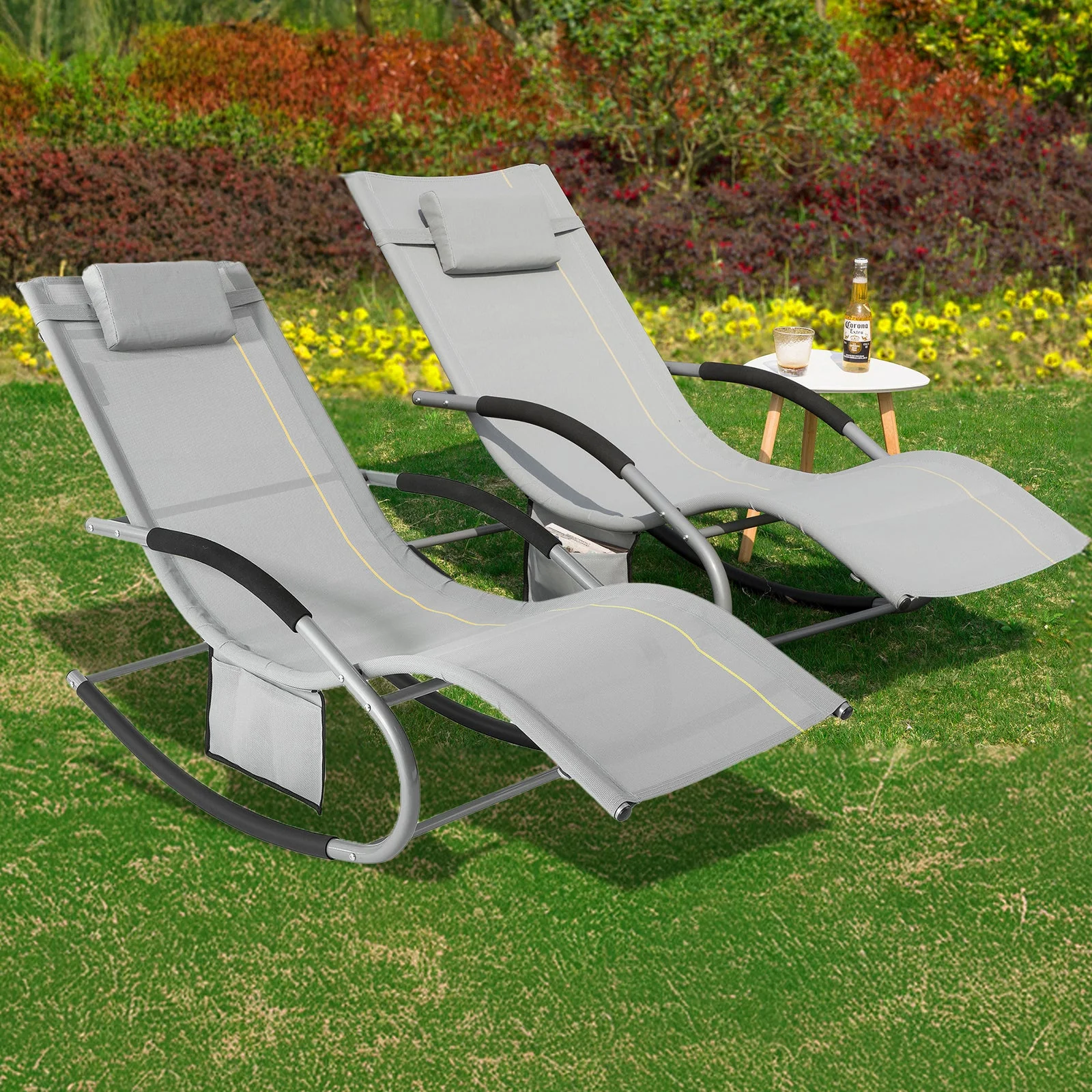 SoBuy Schaukelstuhl-Gartenset für 2 Personen Hellgrün OGS28-GRx2 - Image 83
