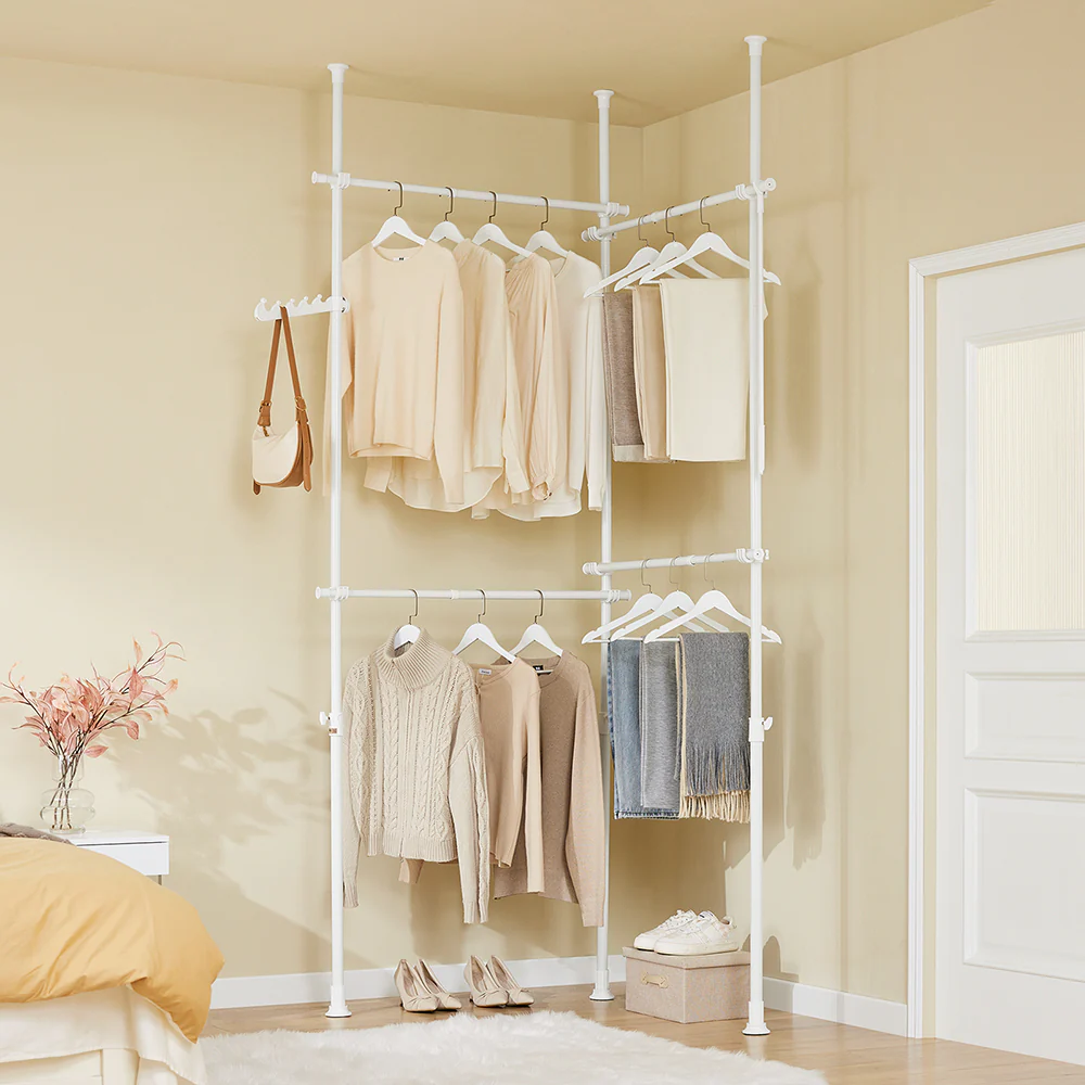 SoBuy Verstellbarer Garderobenständer Aufbewahrung Weiß 124x62x200cm Minimalist KLS03-II-W - Image 8