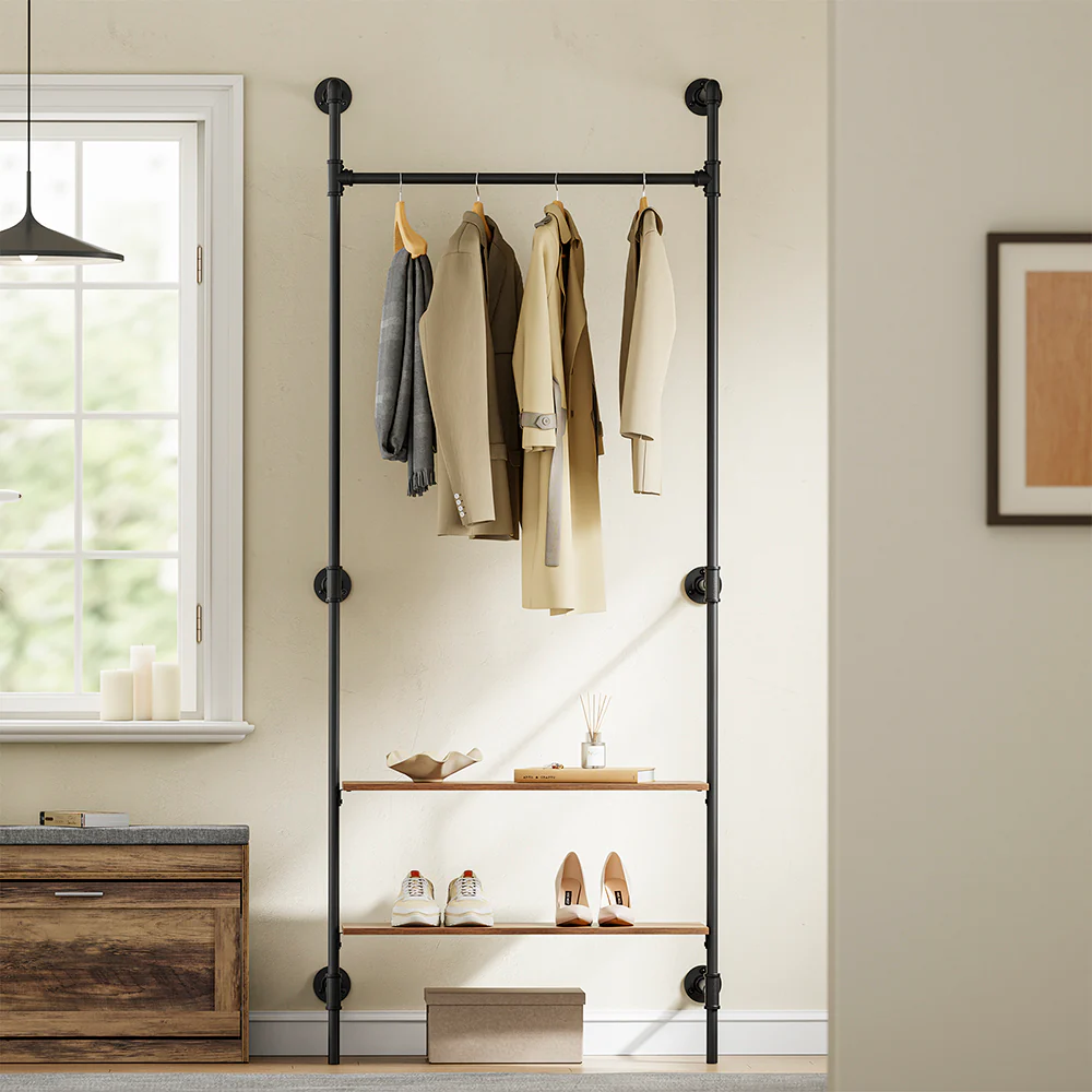 SoBuy Wandgarderobe Kleiderständer Schwarz 91x48x220cm Industriell KLS20-SCH - Image 11