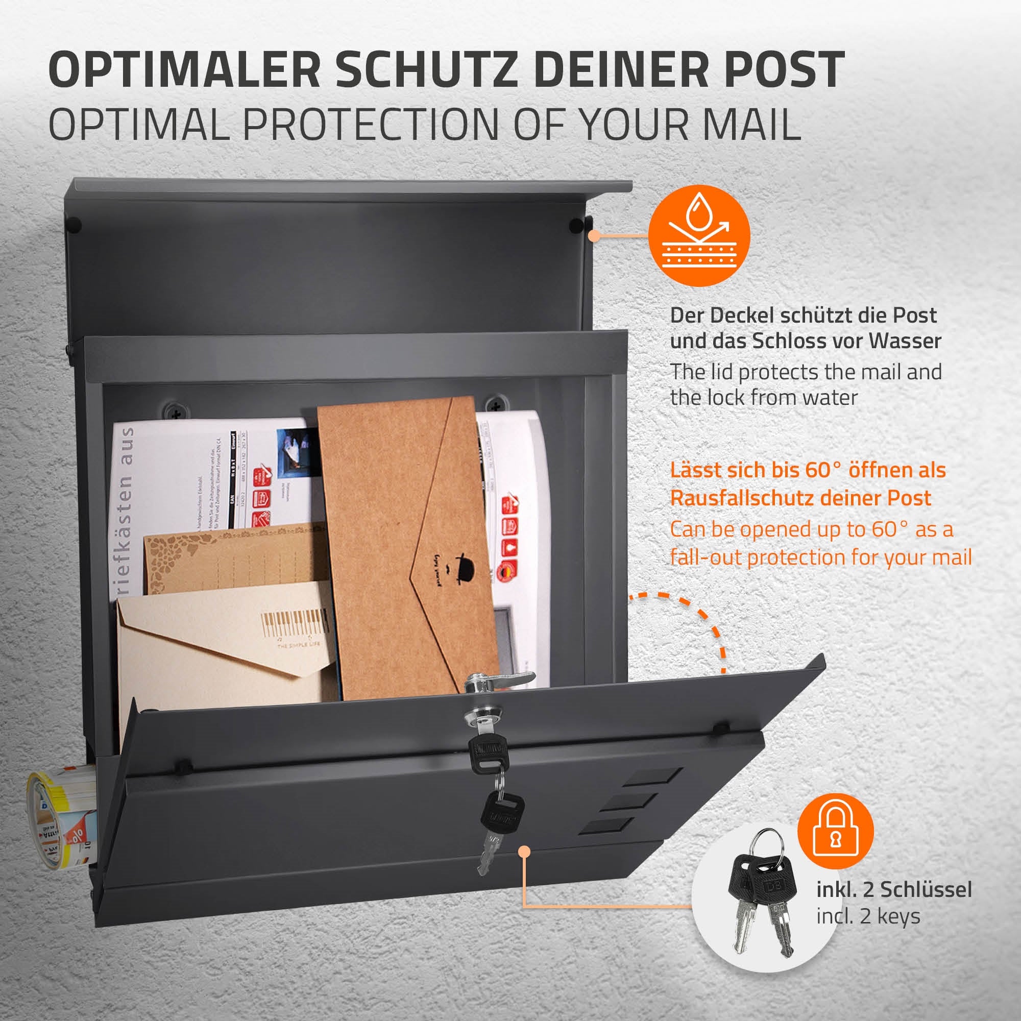 Standbriefkasten mit Zeitungsfach, Design Briefkasten mit Pfosten, Briefkastenanlage - Image 7