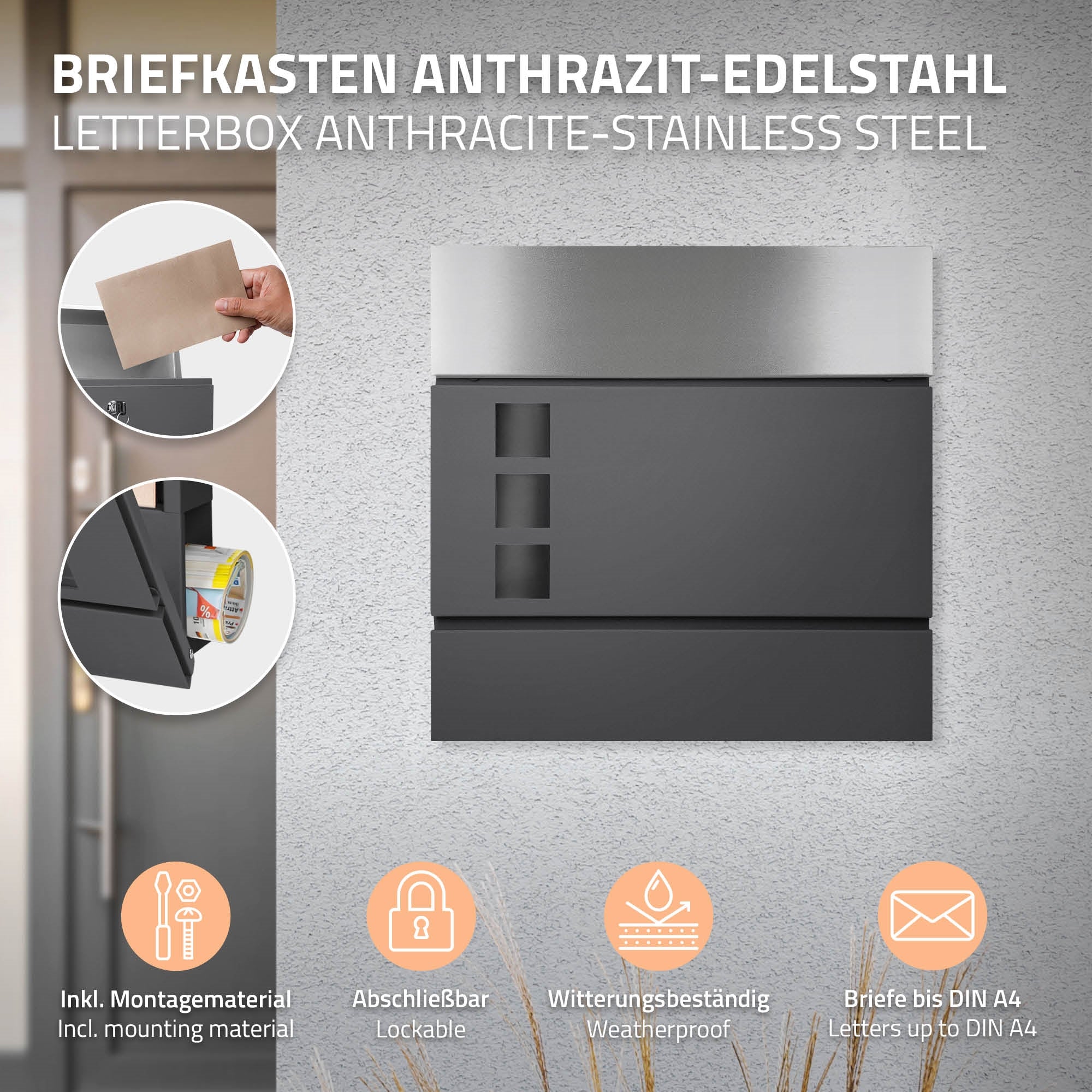 Standbriefkasten mit Zeitungsfach, Design Briefkasten mit Pfosten, Standfuß freistehend - Image 4