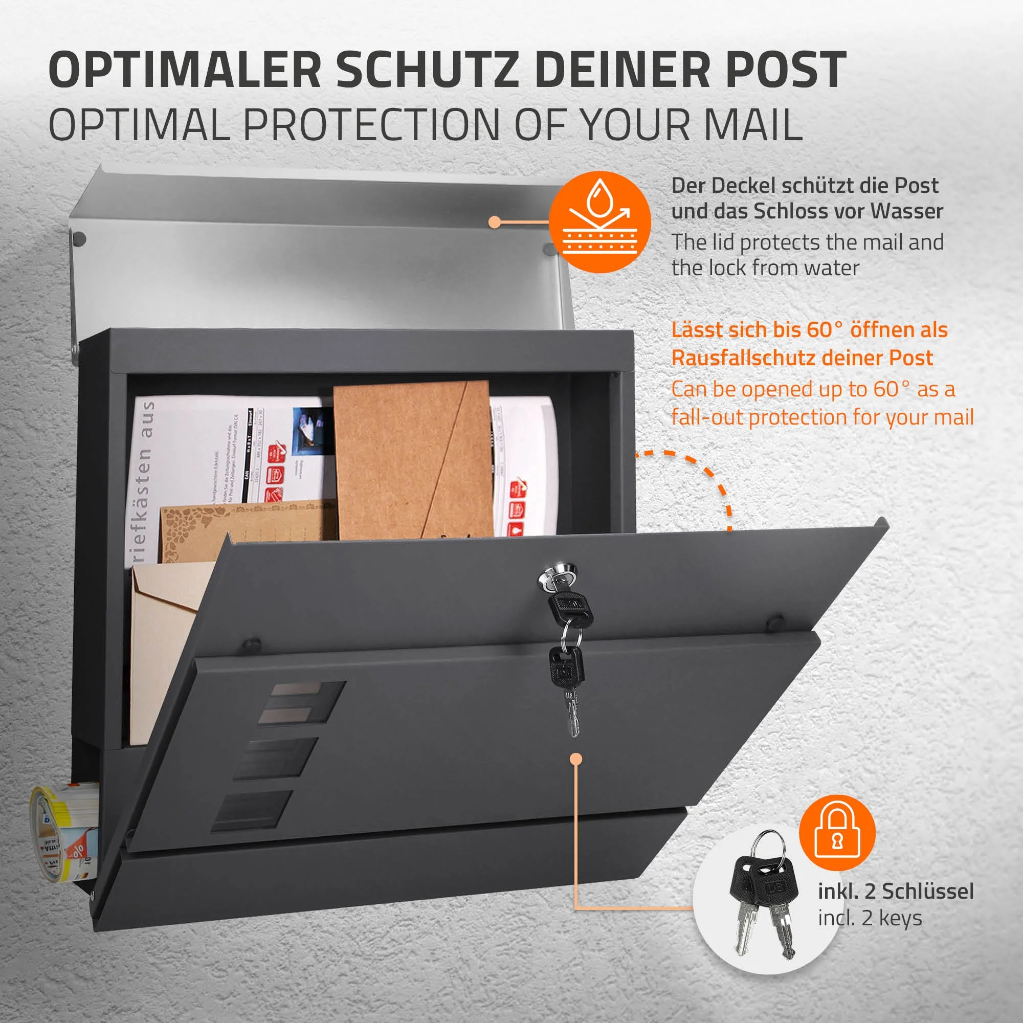 Standbriefkasten mit Zeitungsfach, Design Briefkasten mit Pfosten, Standfuß freistehend - Image 6