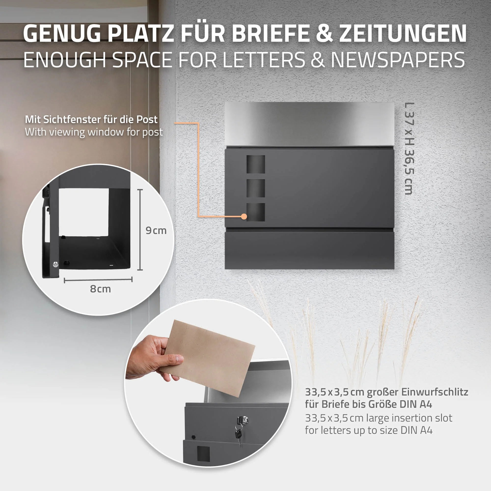 Standbriefkasten mit Zeitungsfach, Design Briefkasten mit Pfosten, Standfuß freistehend - Image 8
