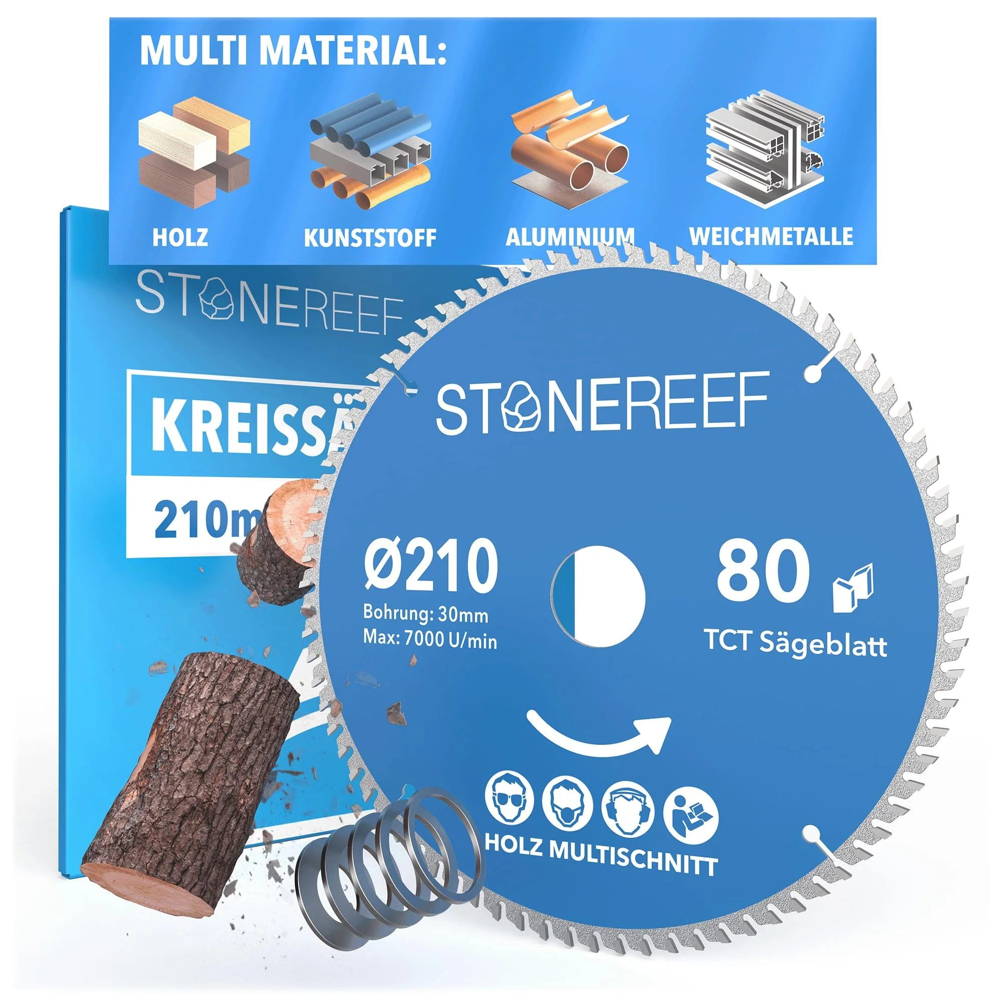 STONE REEF Sägeblatt 210x30 - Kreissägeblatt [Adapter auf Bohrung 16/20/22,23/25,4mm], - Image 5