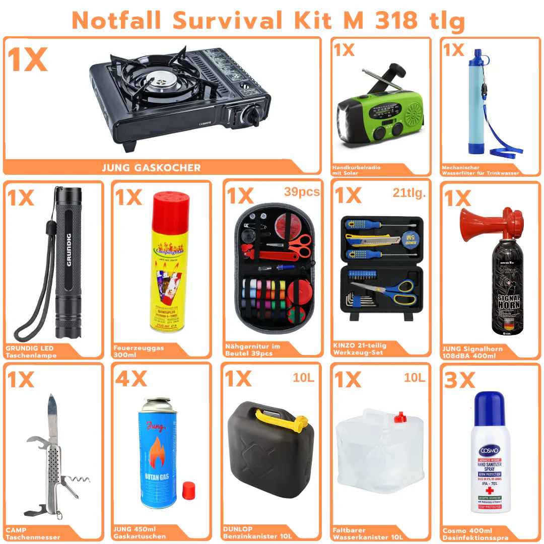 Survival Ausrüstung 318tlg M Komplettset Notfallset Rucksack gefüllt Set Notfall - Image 9