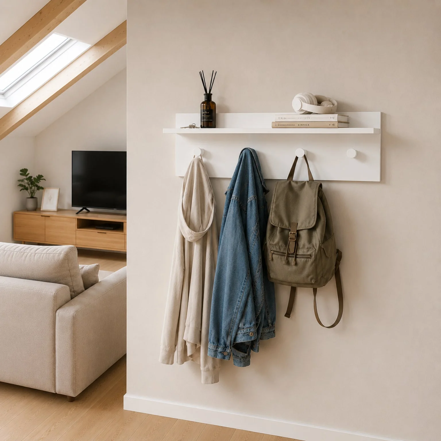 The White Stone Kompakte Wandgarderobe 4 Haken Mit Ablage | Moderne Garderobe Weiß - Image 7