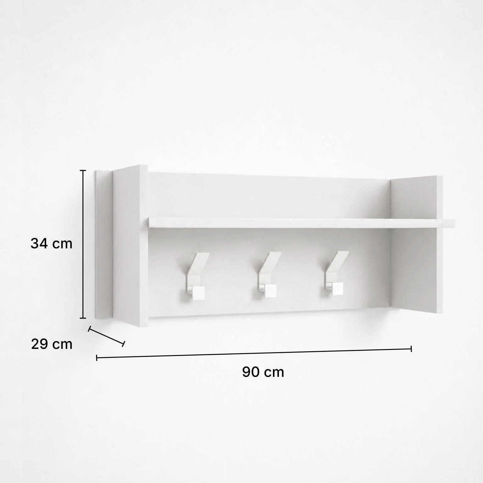 The White Stone Wandgarderobe Weiß Mit Ablage Und 3 Haken | Garderobe Flur Platzsparend - Image 5