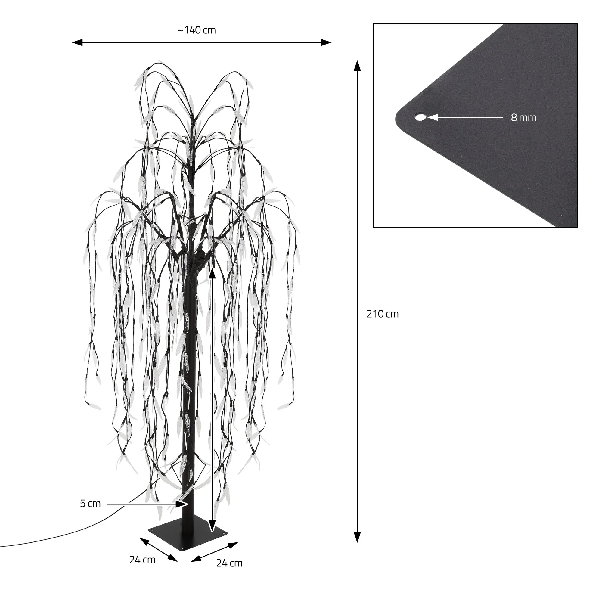 Trauerweide 210x140 cm Warmweiß mit 810 LEDs aus Metall und Kunststoff - Image 6