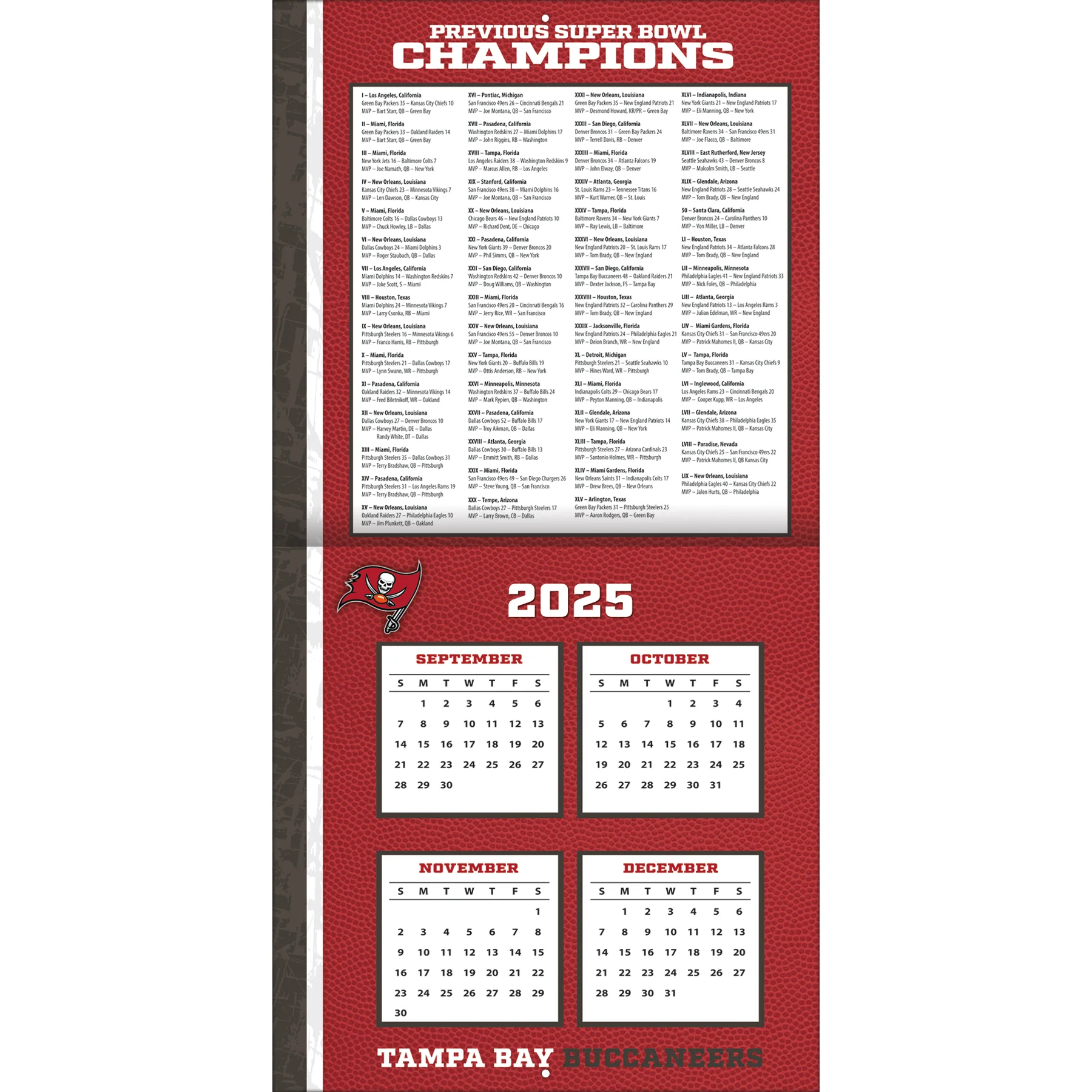 Turner Tampa Bay Buccaneers NFL 30,5 x 30,5 cm Team Wandkalender 2026 - Image 2
