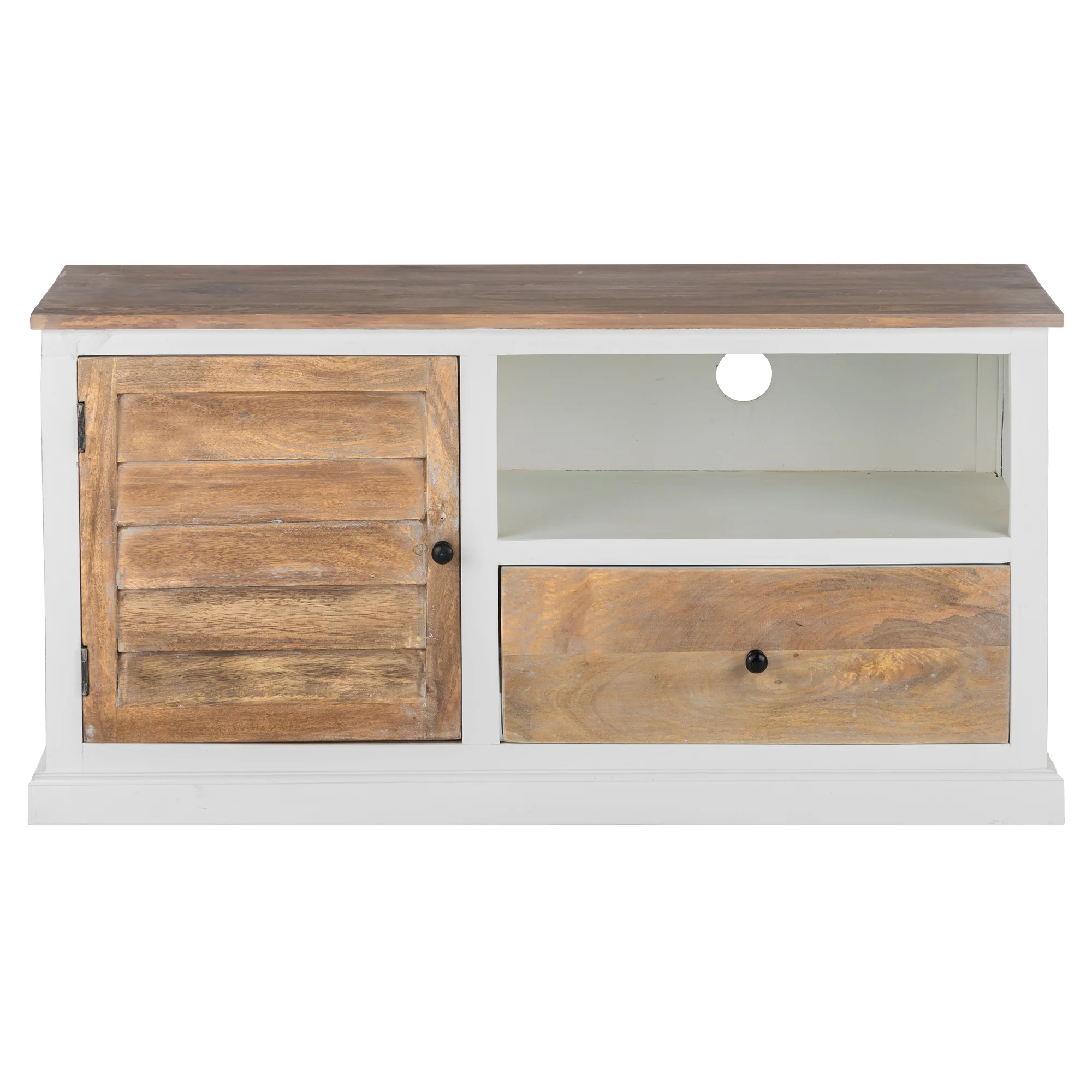 TV Lowboard mit Schublade 110x35x57 cm Natur/Weiß aus Mangoholz  WOMO-Design