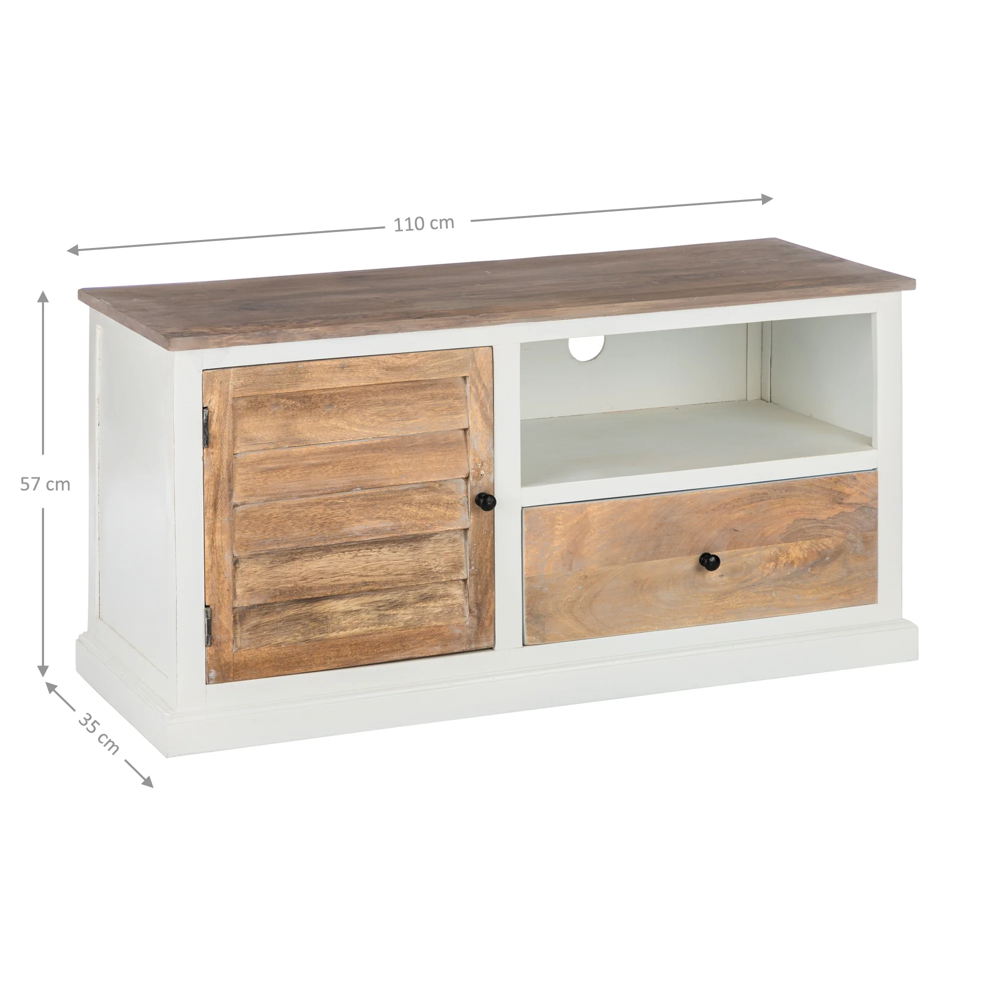 TV Lowboard mit Schublade 110x35x57 cm Natur/Weiß aus Mangoholz  WOMO-Design - Image 6