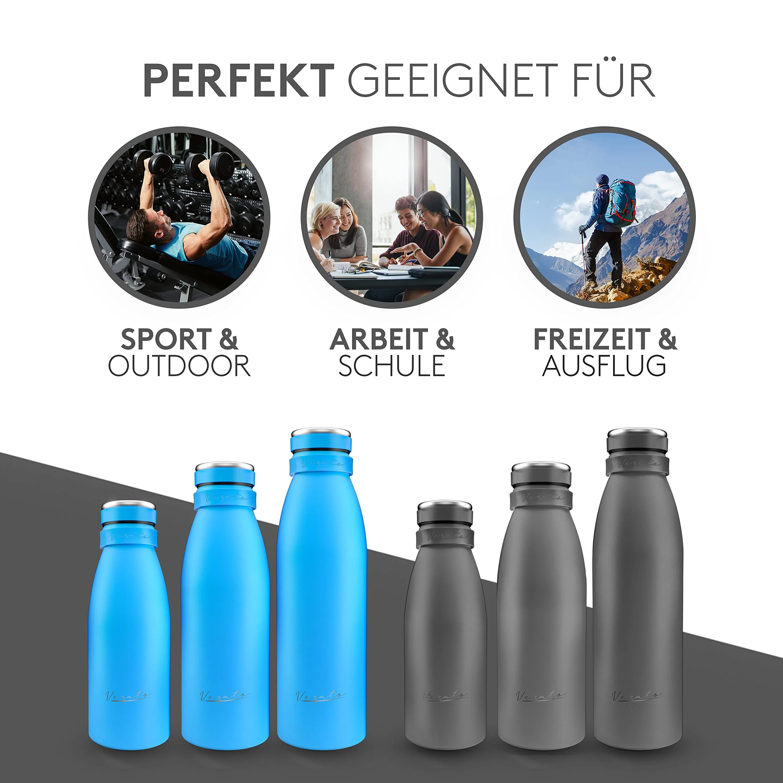 Vezato Trinkflasche Edelstahl - BPA-freie Isolierflasche 1 Liter - Auslaufsichere - Image 5