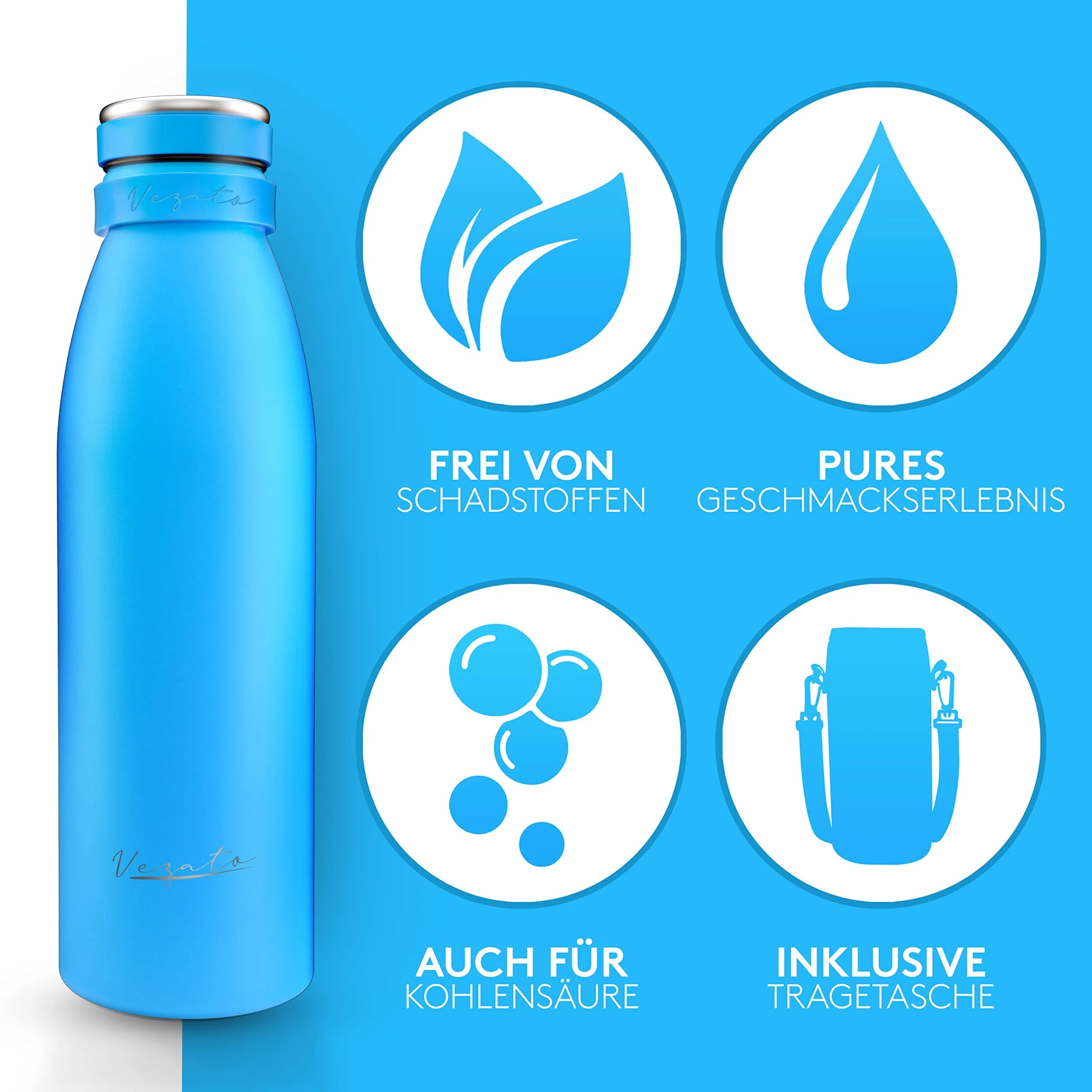 Vezato Trinkflasche Edelstahl - BPA-freie Isolierflasche 1 Liter - Auslaufsichere - Image 6