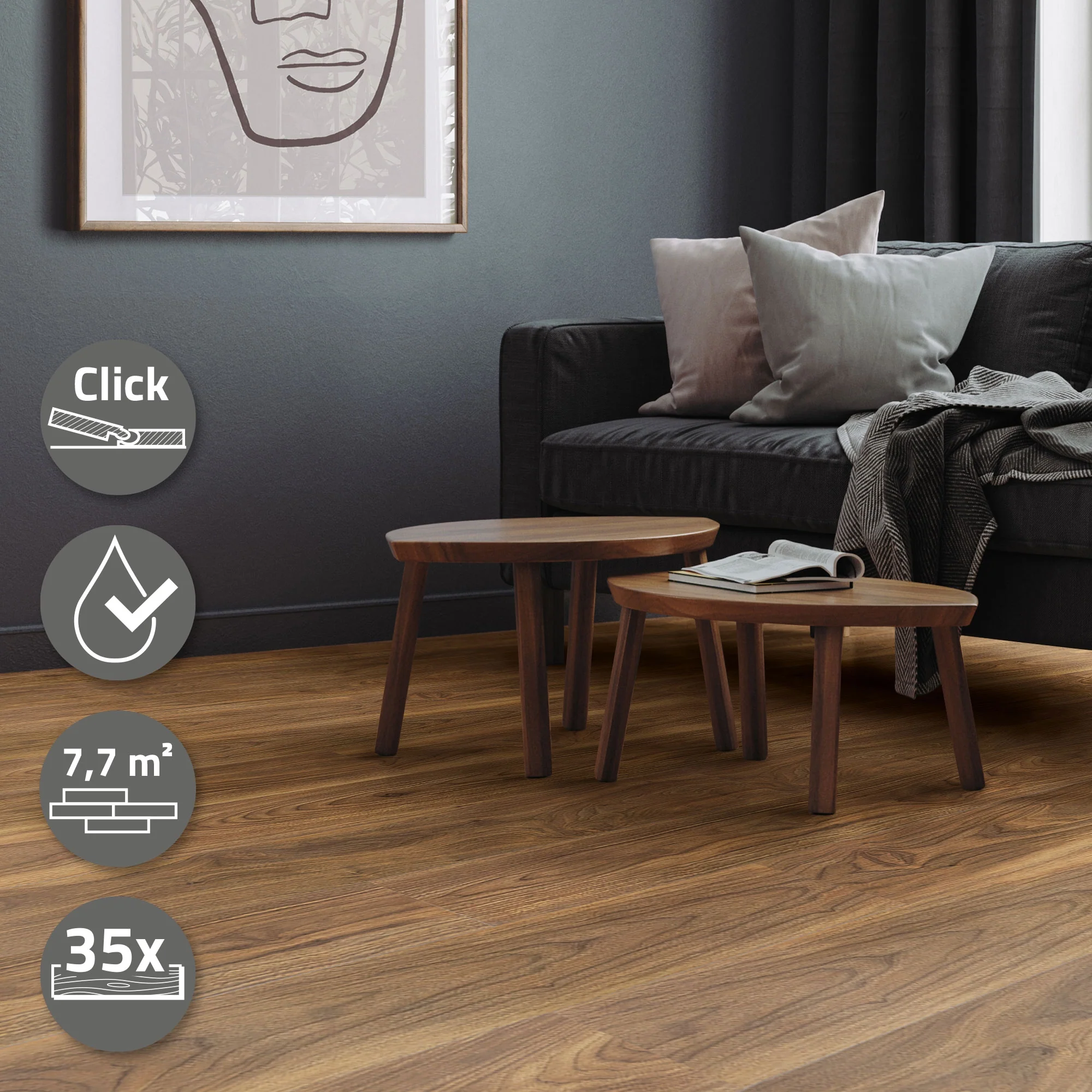 Vinylboden Click 122cm x 18cm x 4,2mm, Braun, Holzoptik, rutschfest, wasserfest, Belastungsklasse 34 - Image 33