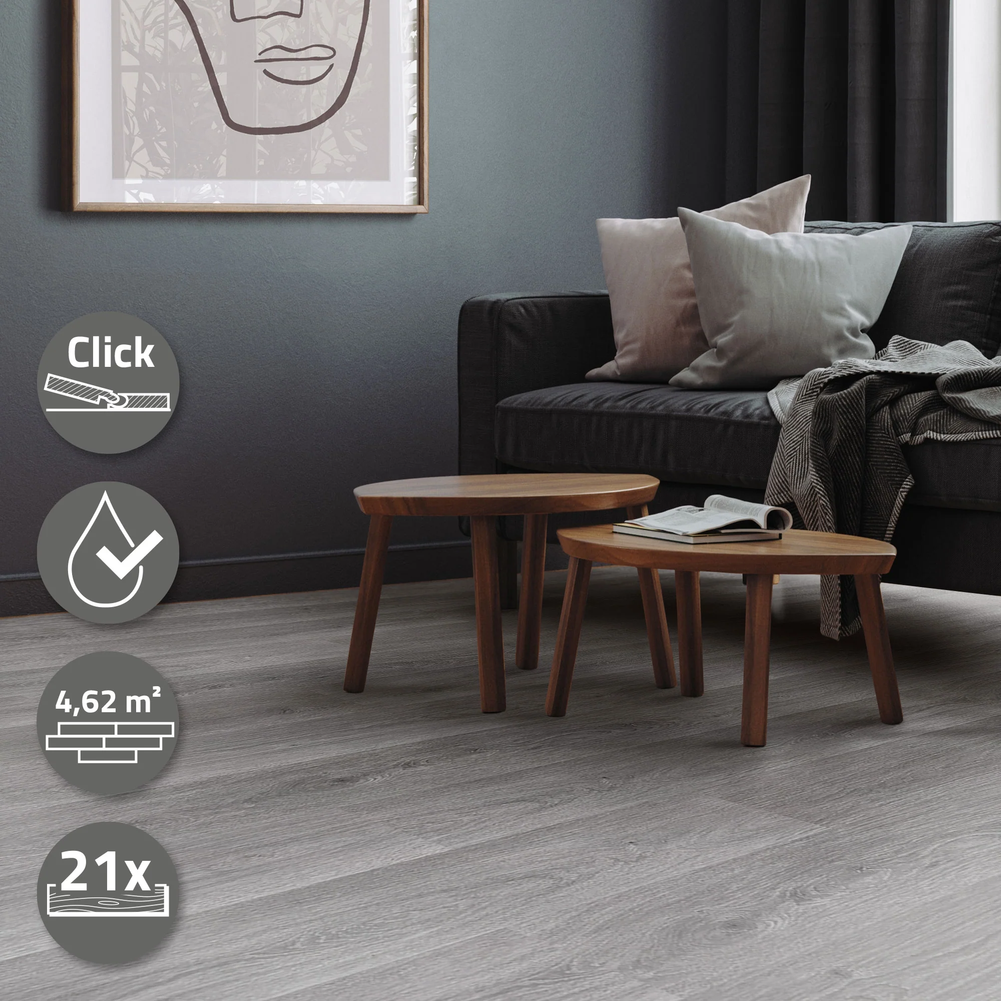 Vinylboden Click 122cm x 18cm x 4,2mm, Braun, Holzoptik, rutschfest, wasserfest, Belastungsklasse 34 - Image 56