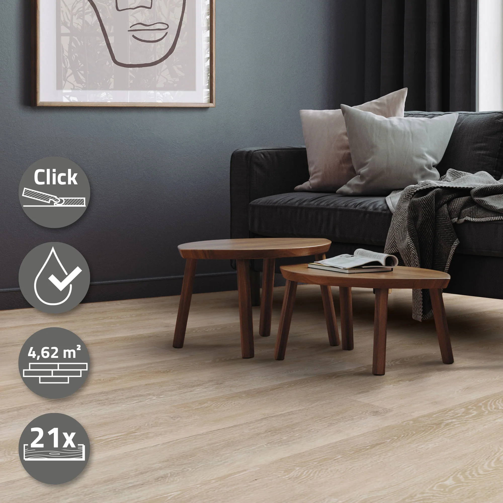 Vinylboden Click 122cm x 18cm x 4,2mm, Braun, Holzoptik, rutschfest, wasserfest, Belastungsklasse 34 - Image 64
