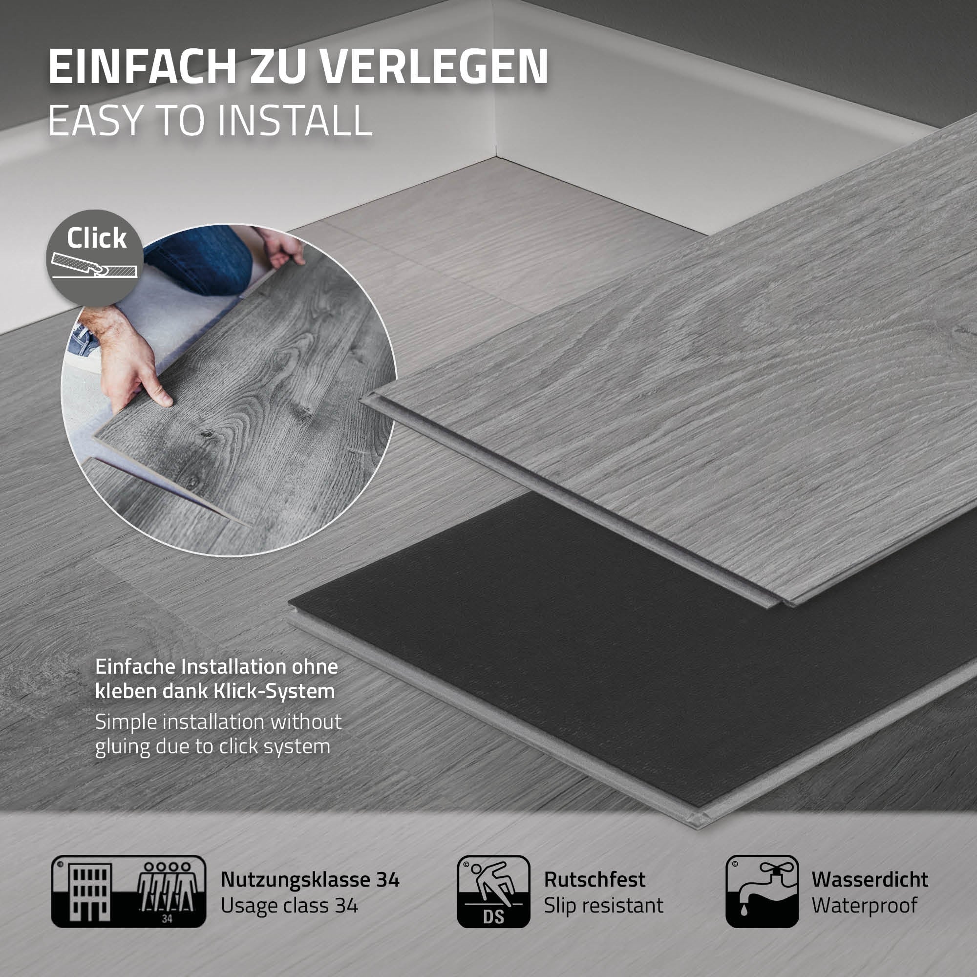 Vinylboden Click 122cm x 18cm x 4,2mm, Braun, Holzoptik, rutschfest, wasserfest, Belastungsklasse 34 - Image 97