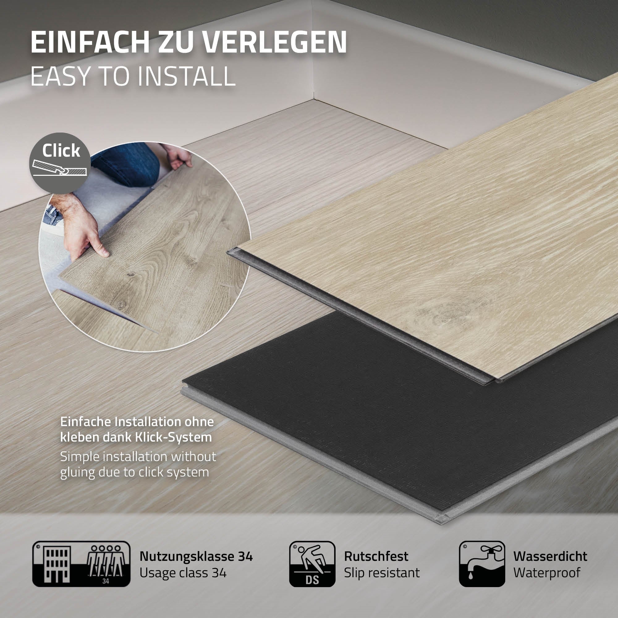 Vinylboden Click 122cm x 18cm x 4,2mm, Braun, Holzoptik, rutschfest, wasserfest, Belastungsklasse 34 - Image 99