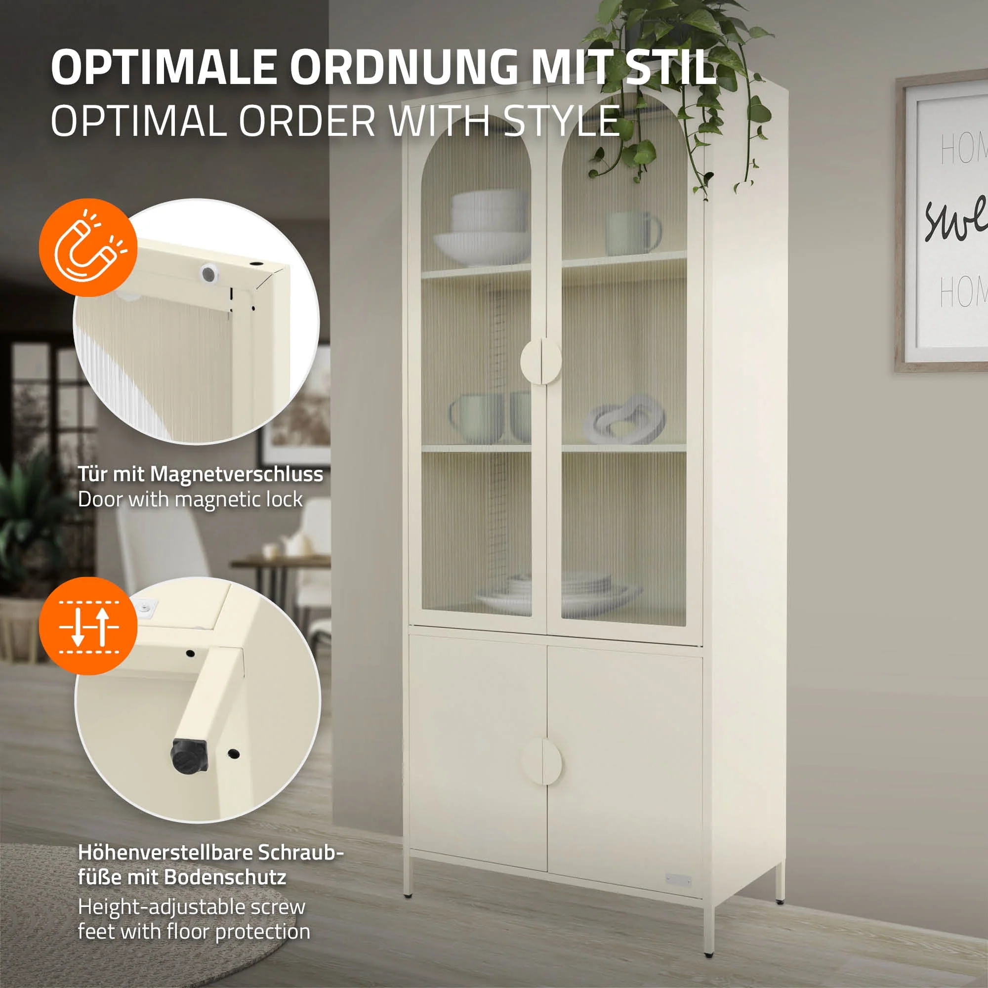 Vitrinenschrank 80x185x40 cm aus Stahl mit 4 Ablage-/Regalfächer und 4 Türen - Image 15