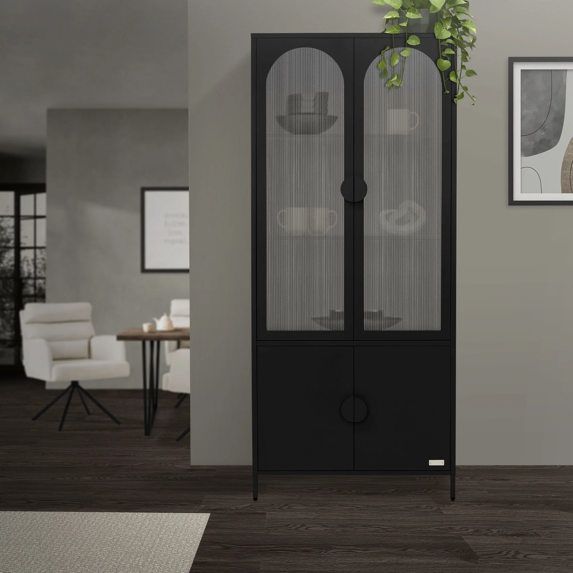 Vitrinenschrank 80x185x40 cm aus Stahl mit 4 Ablage-/Regalfächer und 4 Türen - Image 4