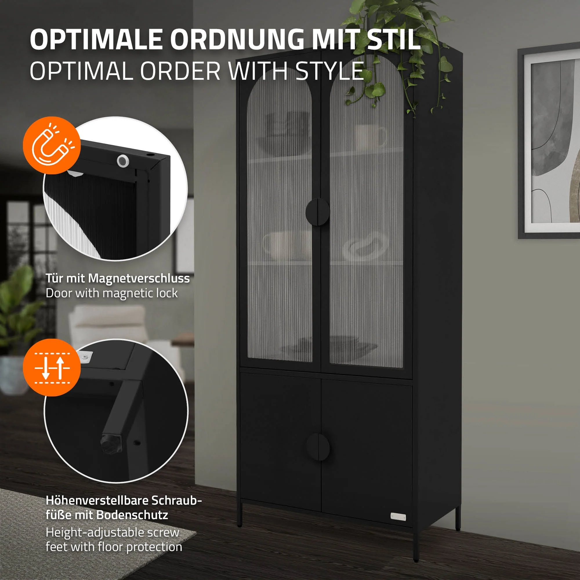 Vitrinenschrank 80x185x40 cm aus Stahl mit 4 Ablage-/Regalfächer und 4 Türen - Image 7
