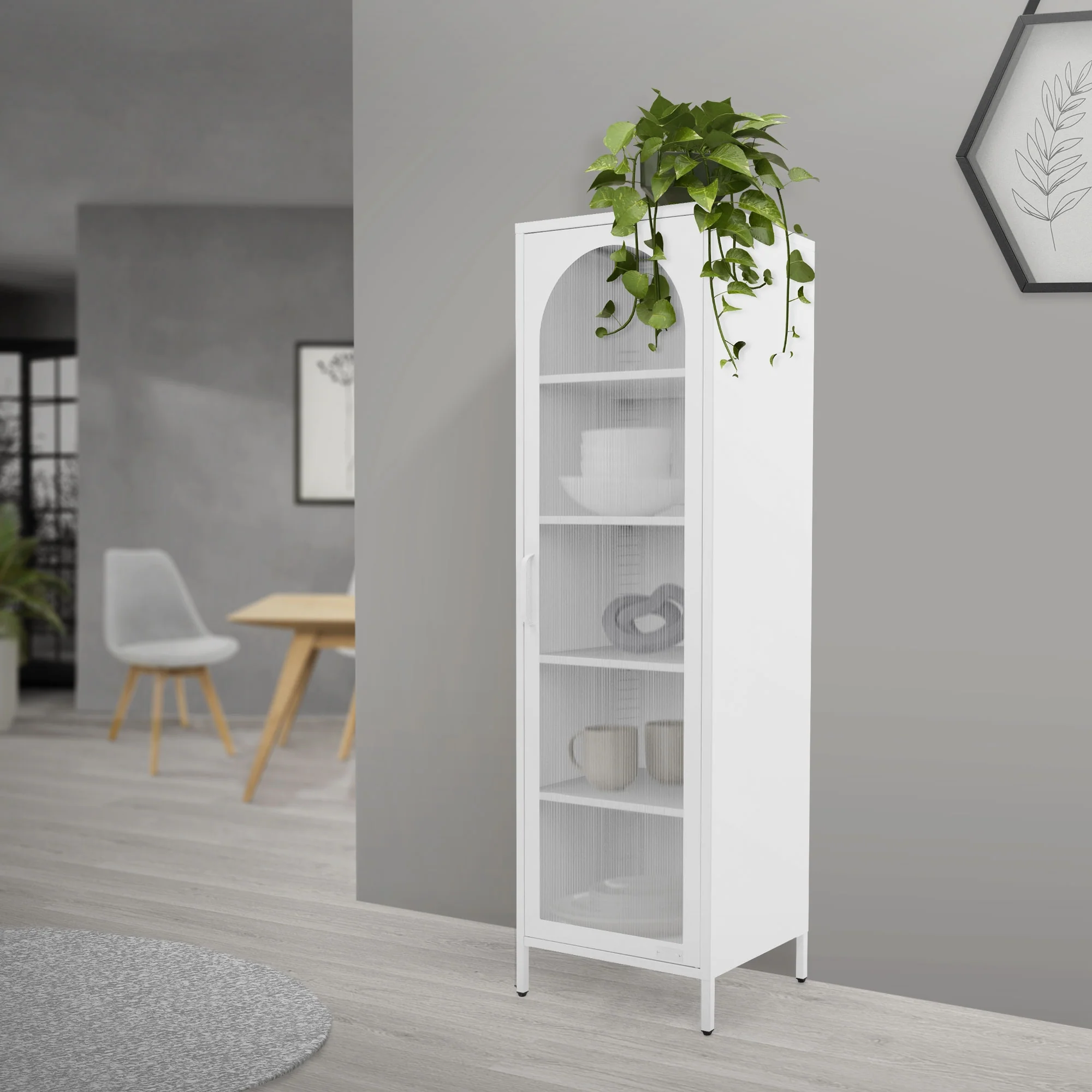 Vitrinenschrank schmal 45x145x35 cm mit 5 Ablagen und 1 Tür, aus Stahl - Image 10