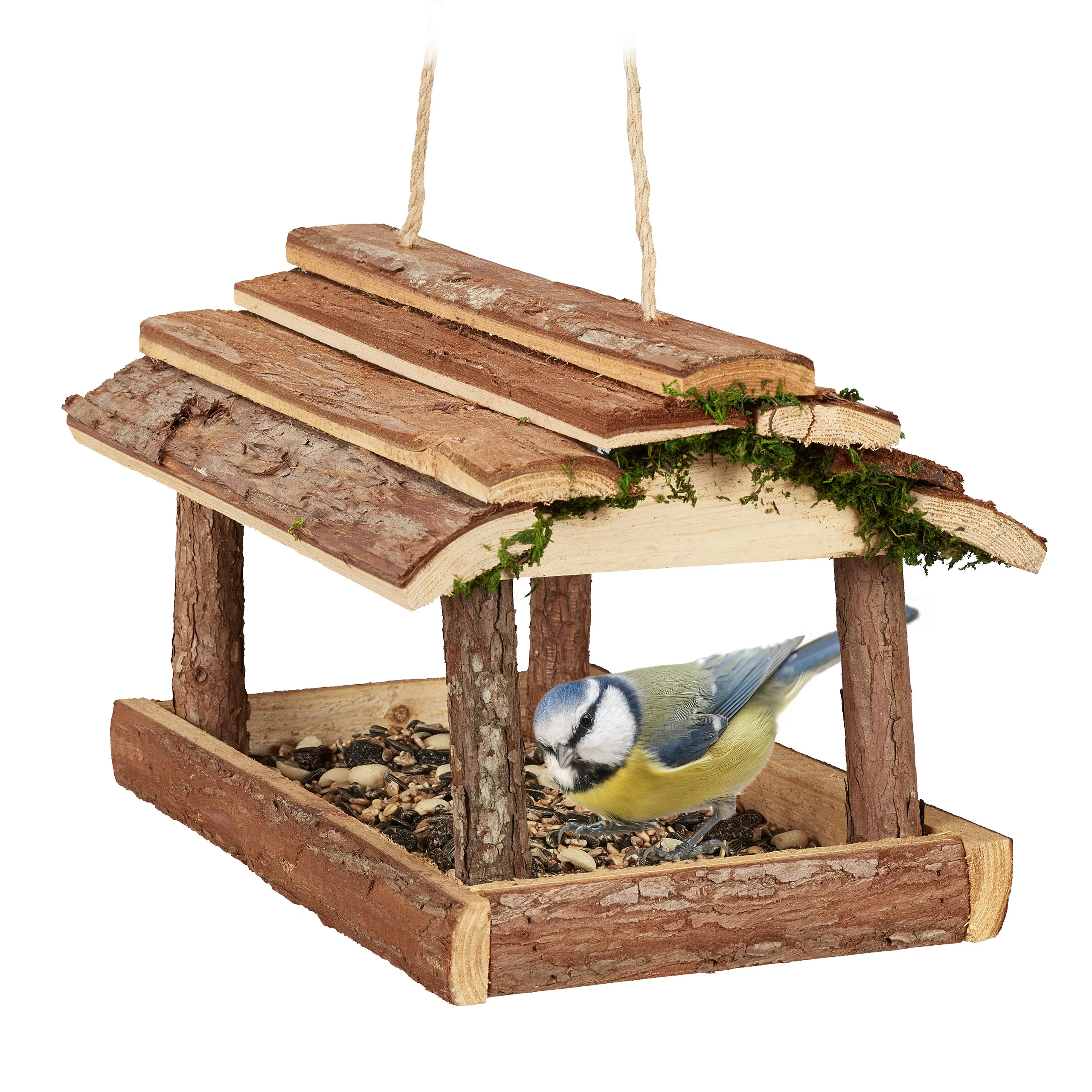Vogelfutterhaus mit Rinde