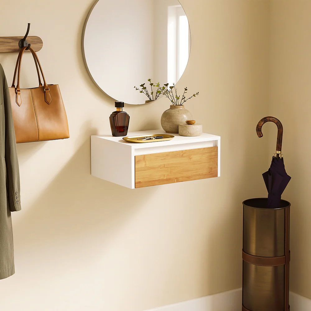 Wand-Nachttisch mit Schublade Weiß 40x30x11cm Modern FBT174-E-WN - Image 2