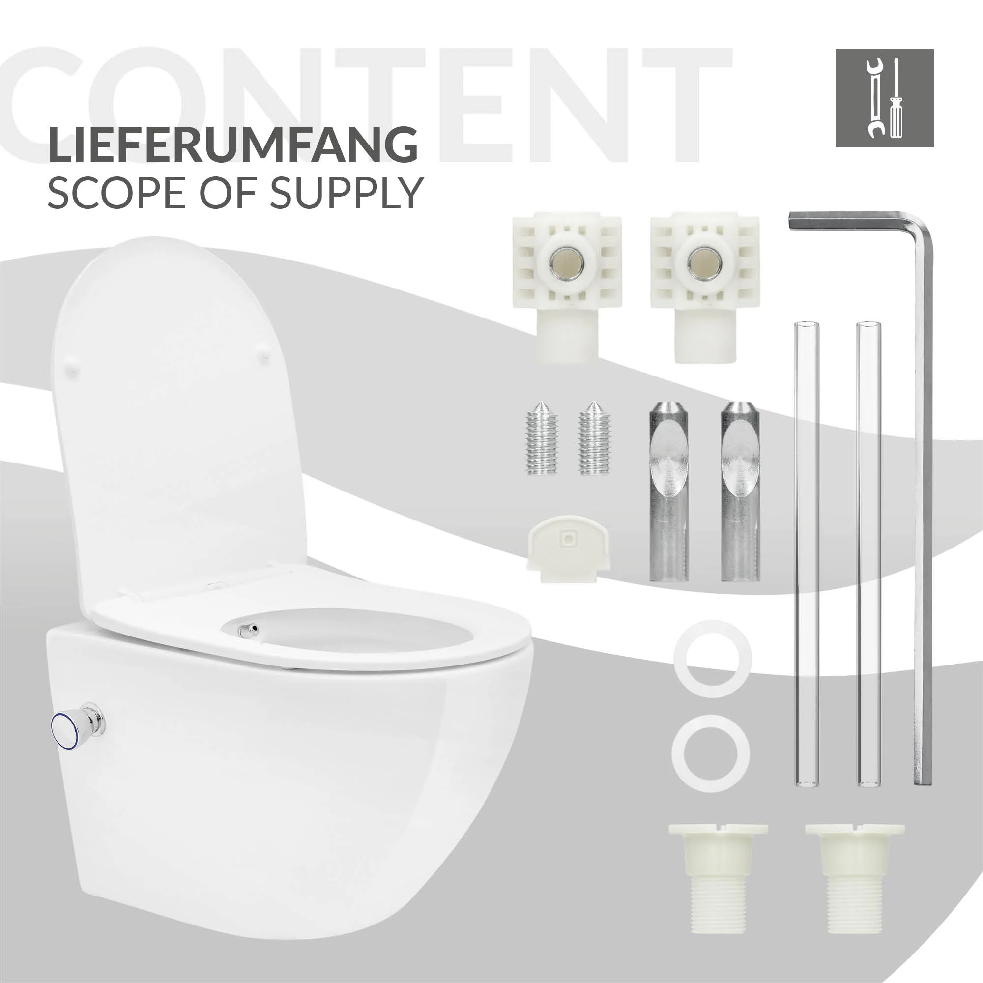 Wand WC Spülrandlos mit Bidet-Funktion, Weiß, Tiefspüler Keramik - Image 8