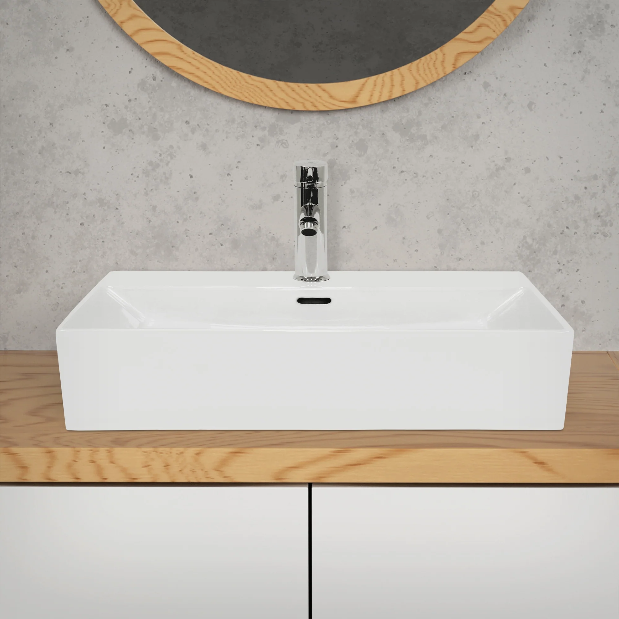 Waschbecken Eckigform mit Überlauf 605x365x130 mm Weiß aus Keramik - Image 5