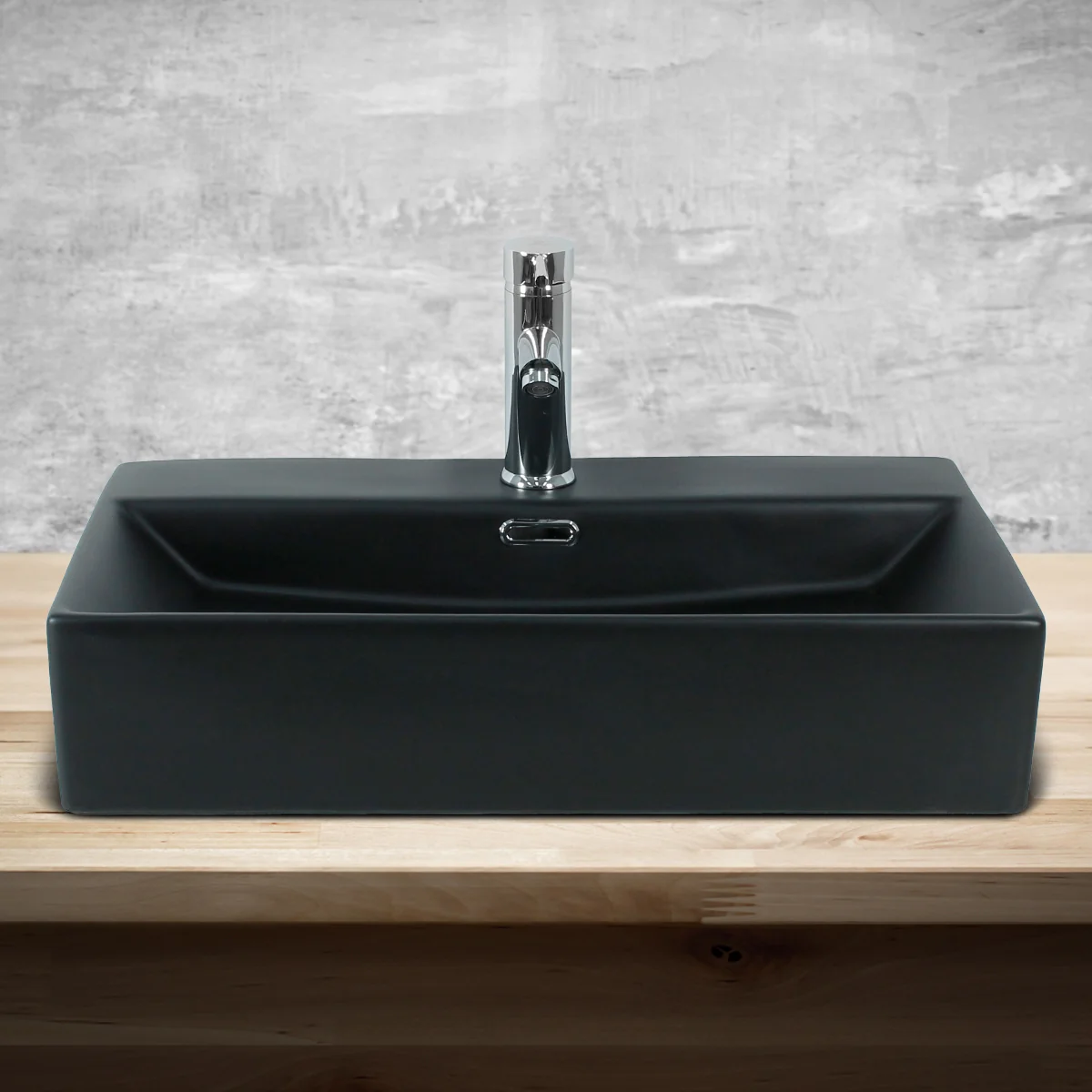 Waschbecken Rechteckigform mit Überlauf 60,5x36,5x13 cm Schwarz aus Keramik ML-Design - Image 3