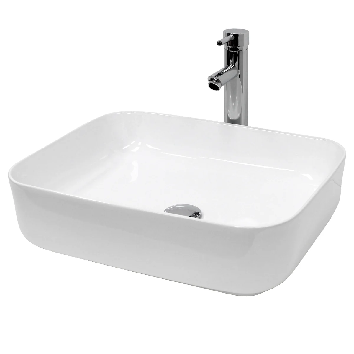 Waschbecken Waschtisch 505x395x135 mm aus Keramik Weiß inkl. Ablaufgarnitur