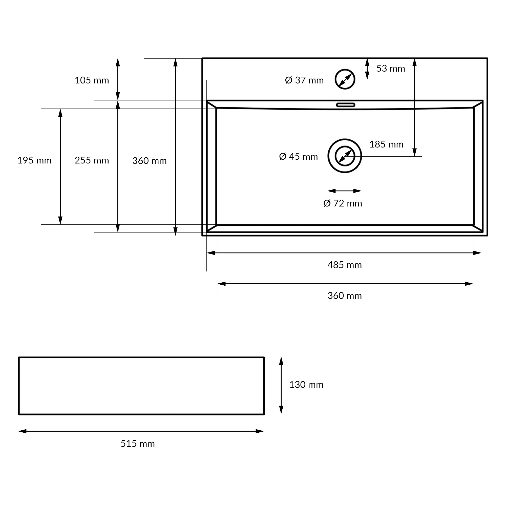 Waschbecken Waschtisch 515x360x130mm Keramik Eckig Weiß + Wasserhahn ausziehbare - Image 5