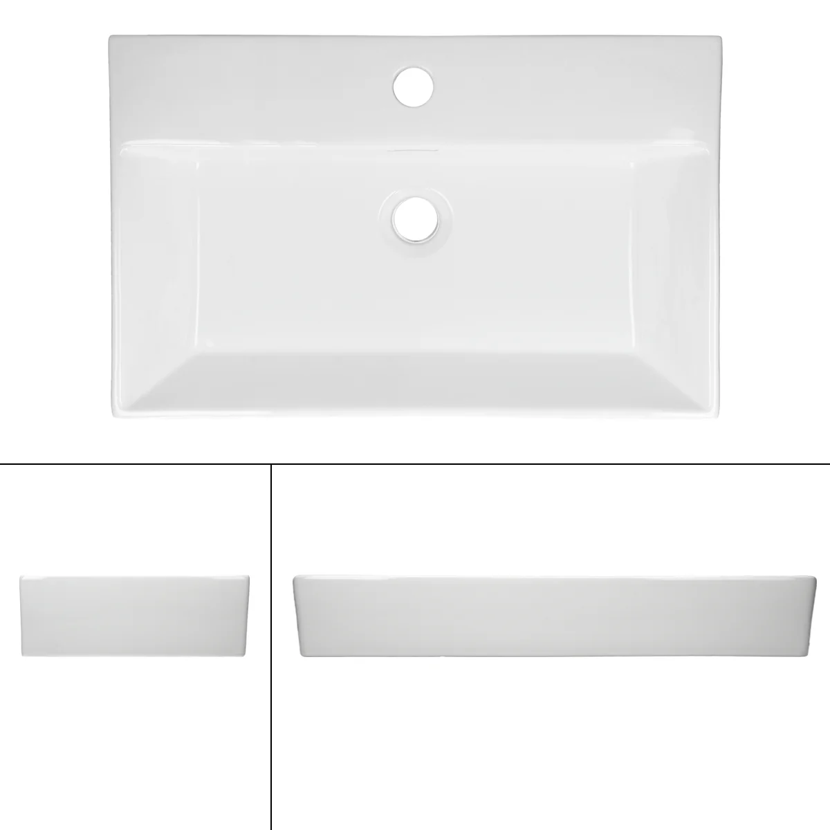Waschbecken Waschtisch 605x365x130mm Keramik Eckig Weiß + Wasserhahn ausziehbare - Image 3
