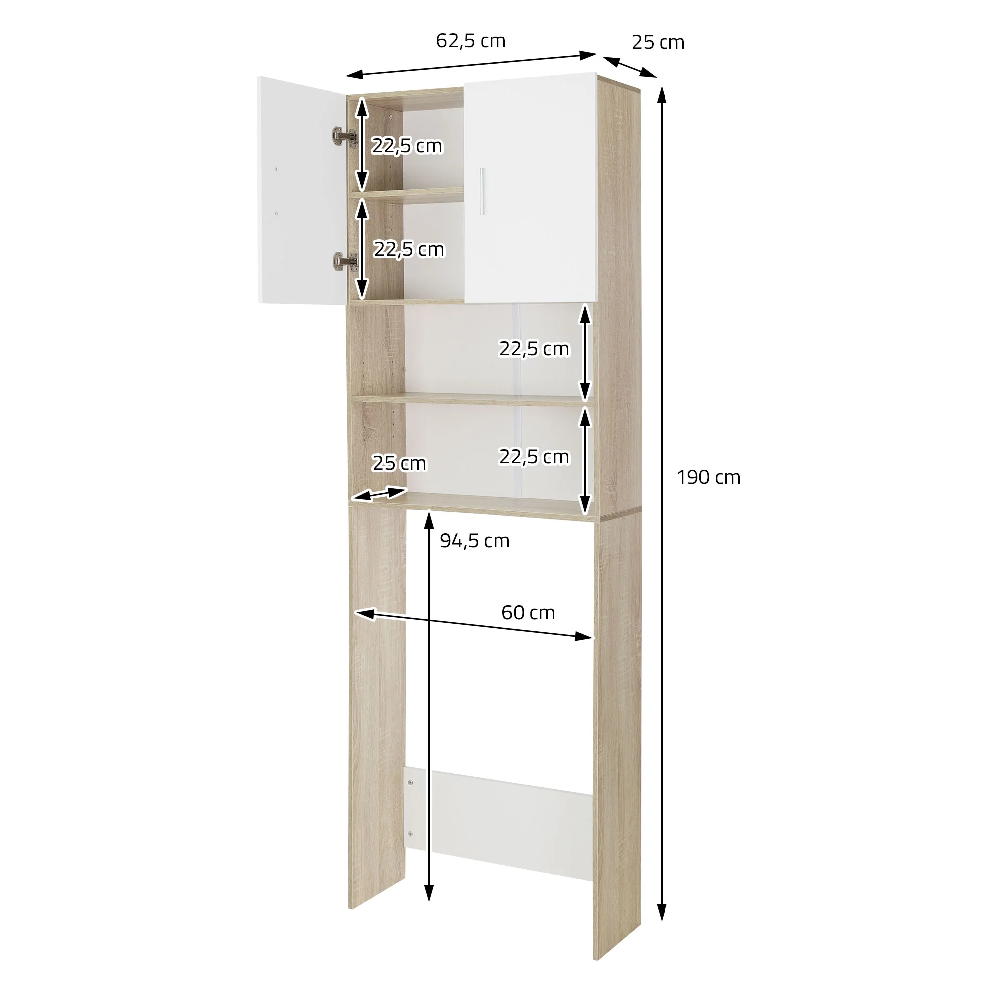 Waschmaschinenschrank mit 2 Türen und 2 offenen Fächern 187,5x63 cm Dunkelgrau - Image 17