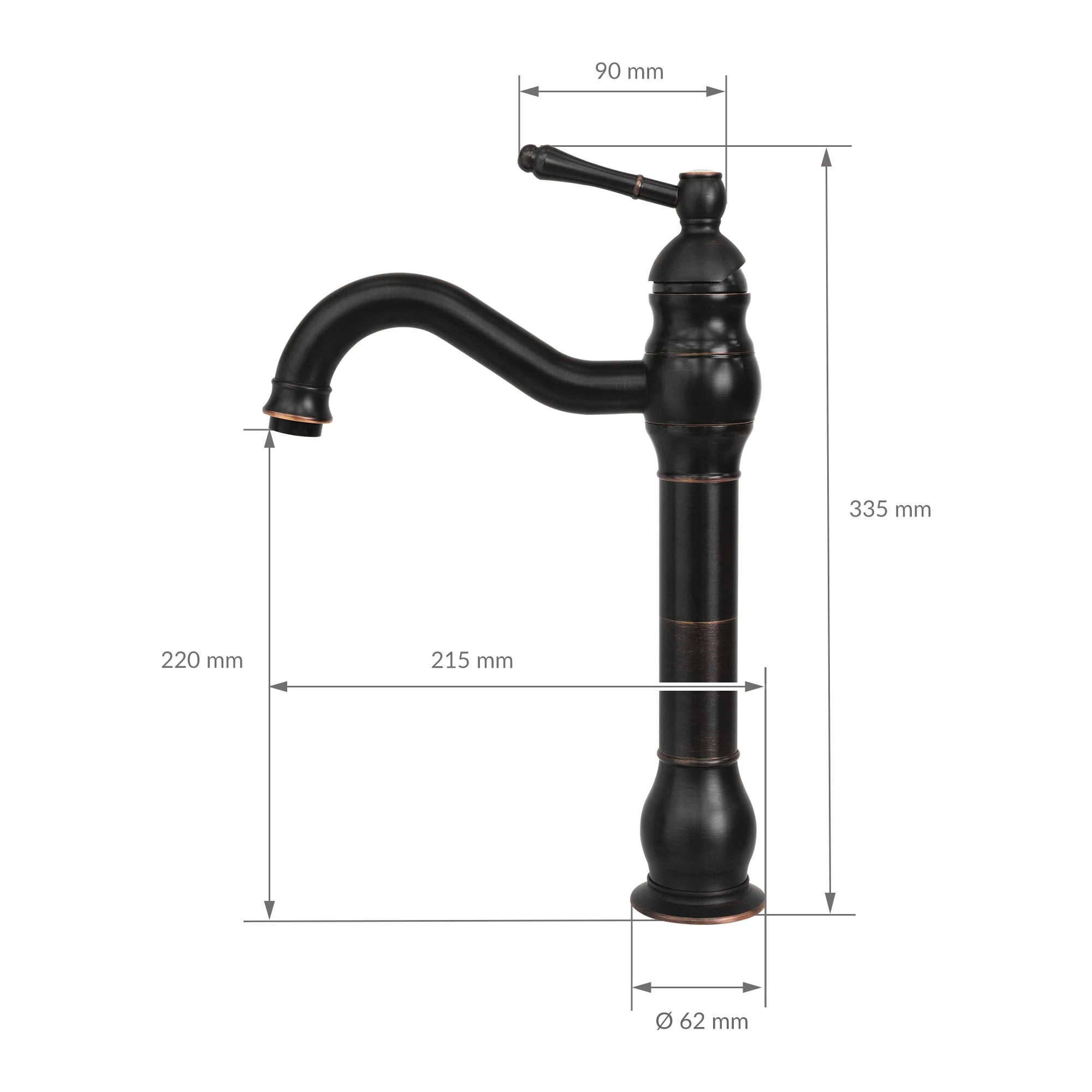 Waschtischarmatur fürs Badezimmer 215x62x335 mm Bronze/Schwarz - Image 6