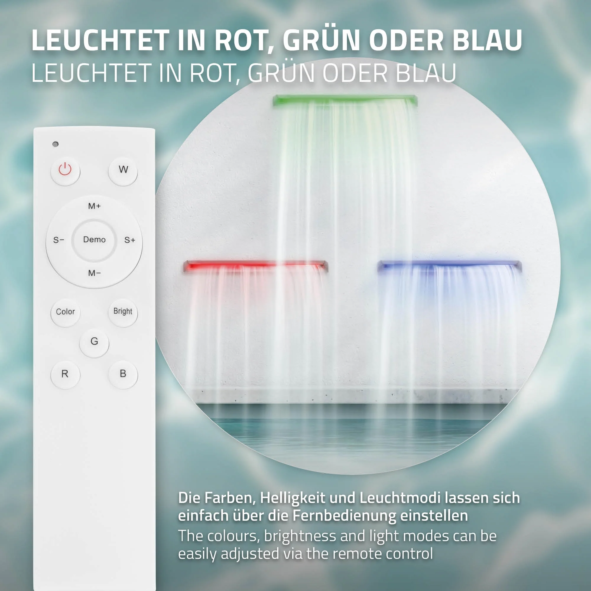 Wasserfall für Pools 30 cm aus Edelstahl inkl. RGB LED-Beleuchtung und Fernbedienung - Image 3