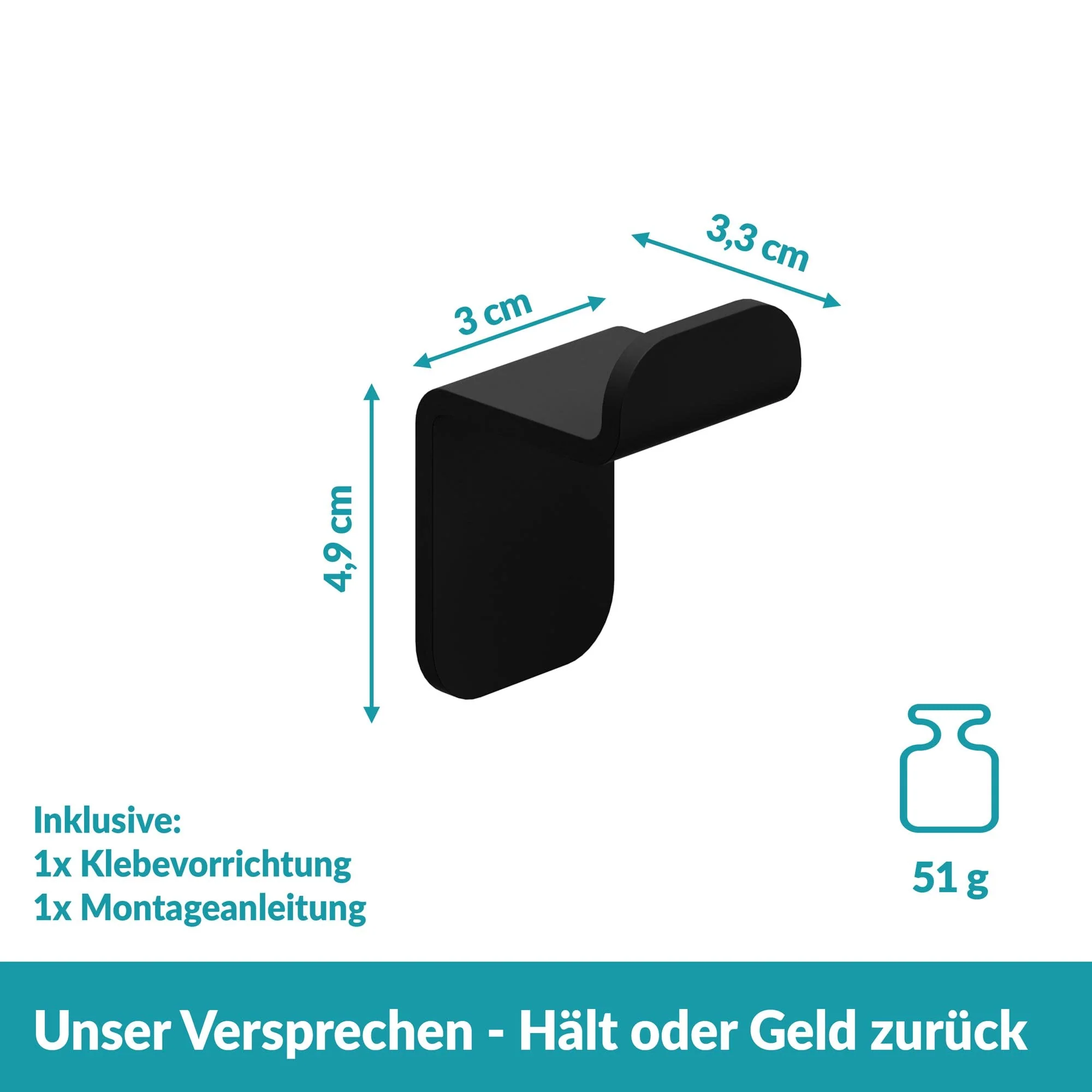 WEISSENSTEIN Handtuchhalter ohne Bohren - Schwarz - Klebehaken aus Edelstahl fürs Bad – 1 - Image 3