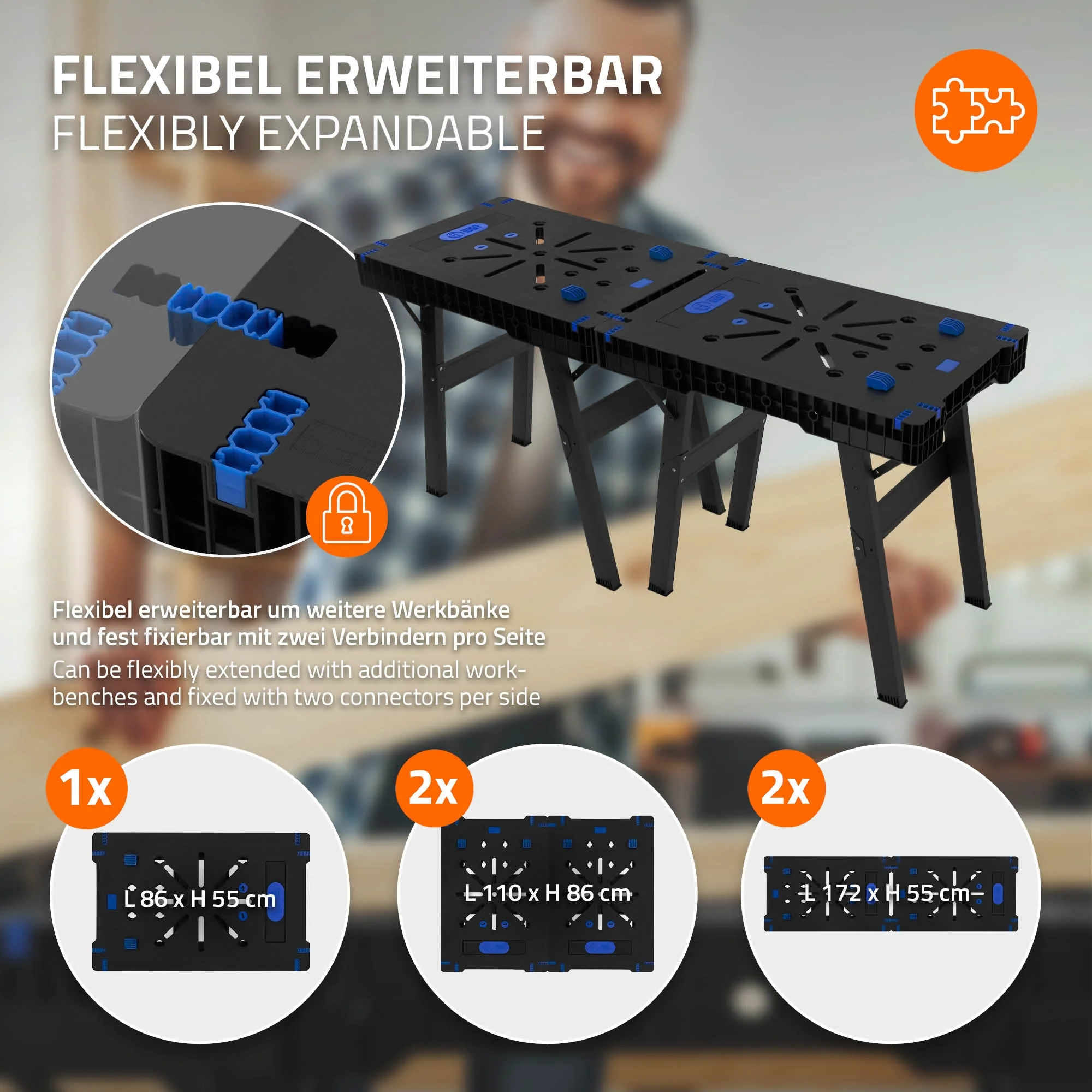 Werkbank klappbar, 86x55x80 cm, Werktisch erweiterbar, bis 150 kg belastbar - Image 5