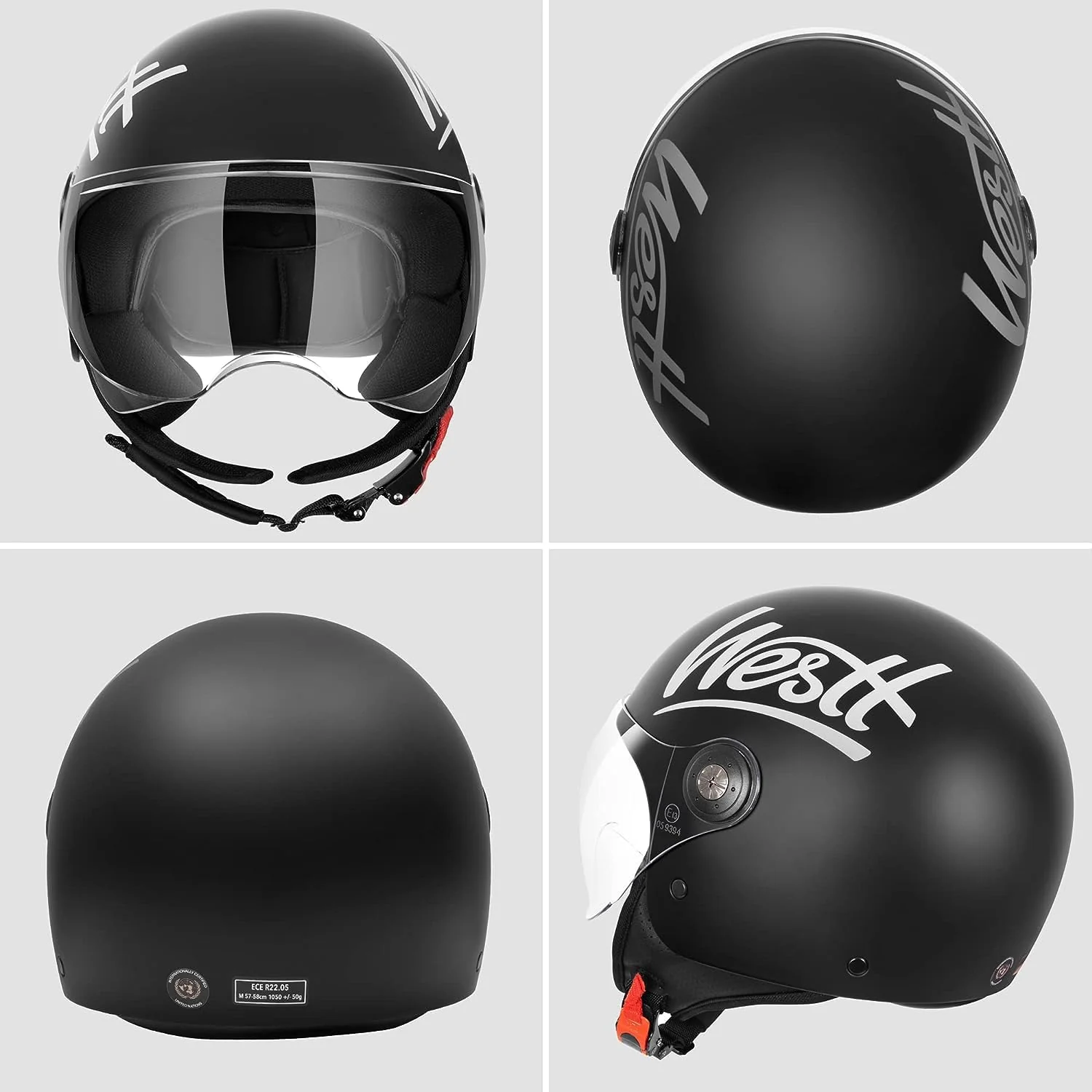 Westt Classic Jethelm mit Visier Motorradhelm Herren Damen Roller Chopper Helm Mopedhelm - Image 5